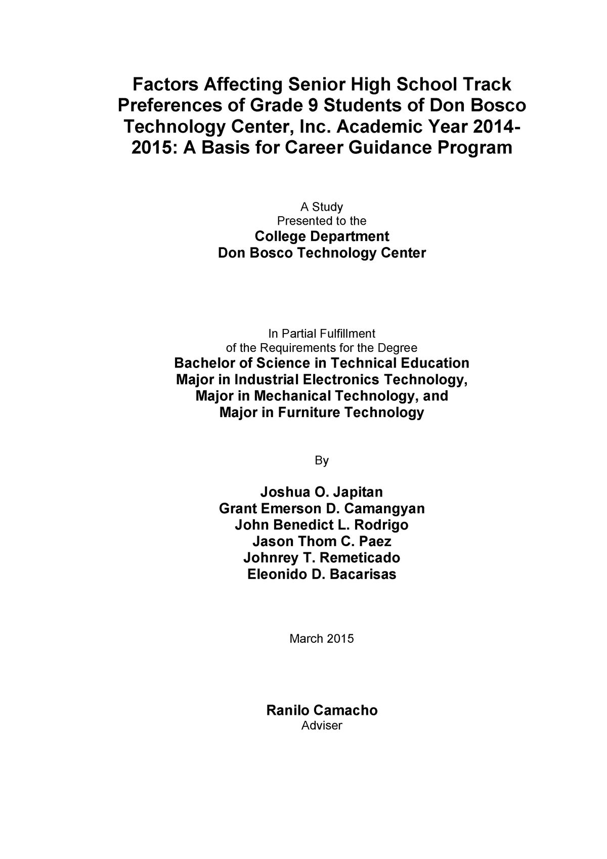 FACTORS AFFECTING THE COURSE PREFERENCE OF GRADE 12 STUDENTS Factors 