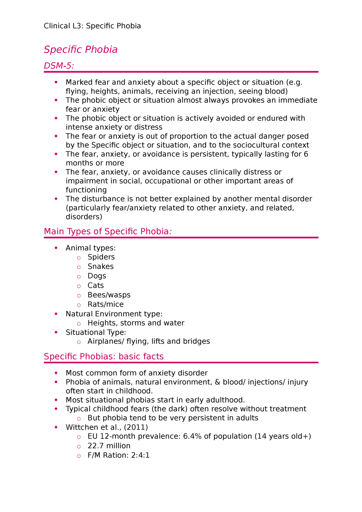 Clin L3 Specific Phobia - Specific Phobia DSM-5: Marked Fear And ...