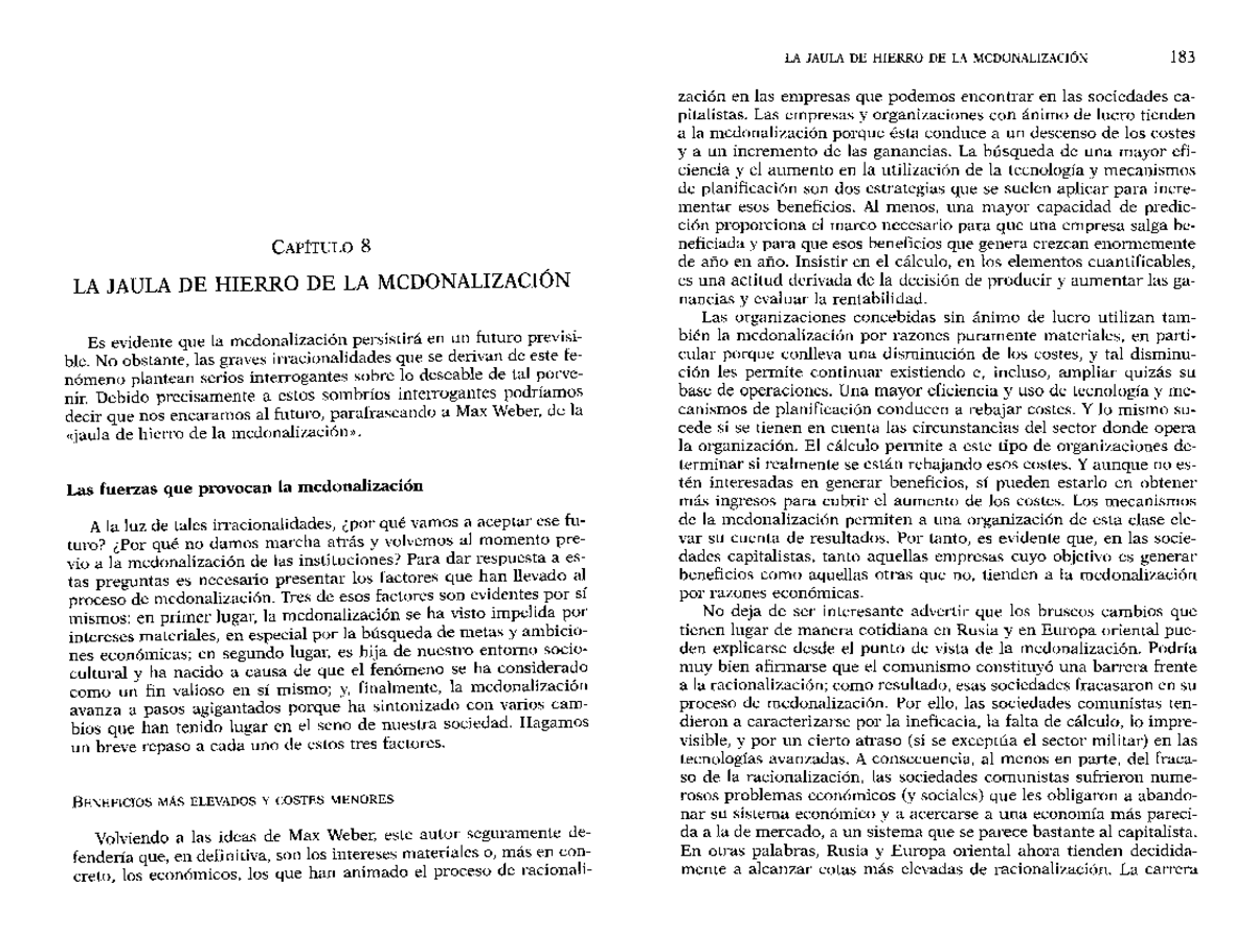 Ritzer, George - La jaula de hierro de la macdonalización - LA JAULA DE