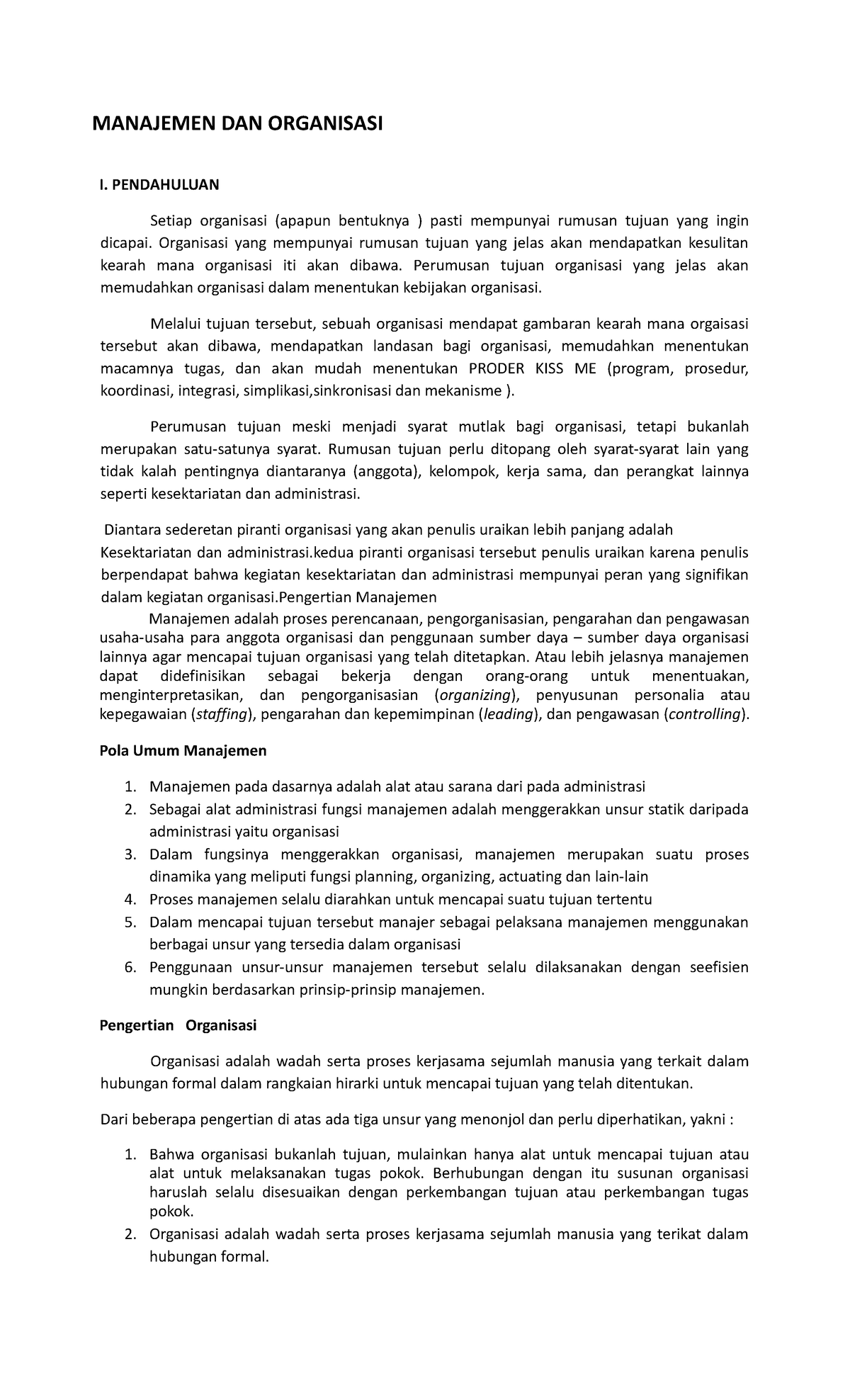 A Materi LDKS - MANAJEMEN DAN ORGANISASI I. PENDAHULUAN Setiap ...