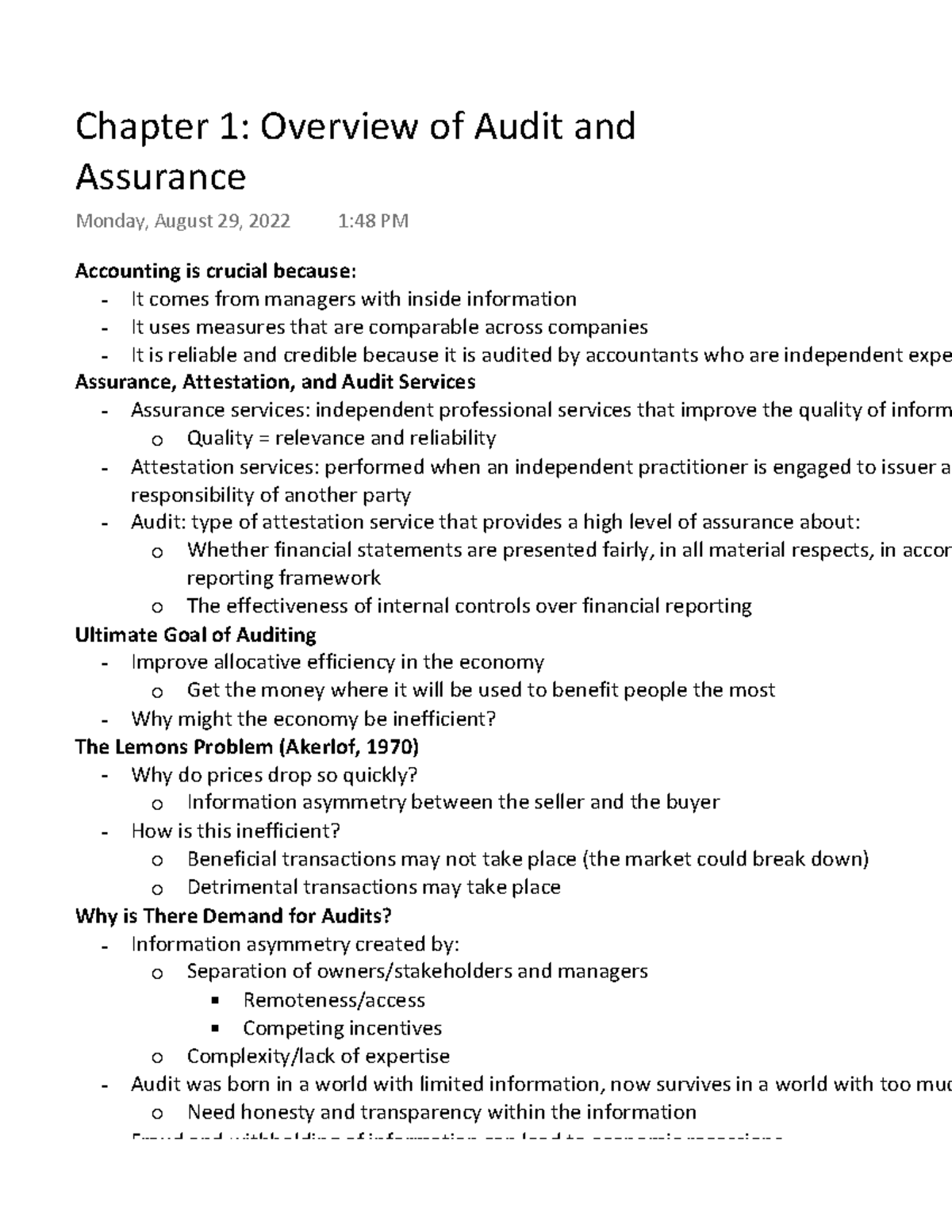 Chapter 1 Overview of Audit and Assurance - Accounting is crucial ...