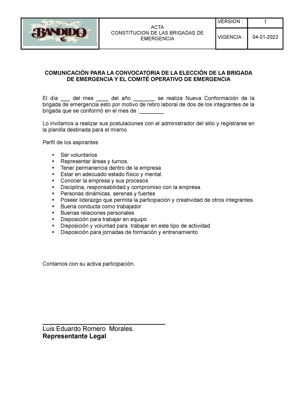 Acta Conformacion Conformación Brigadas - ACTA CONSTITUCION DE LAS ...