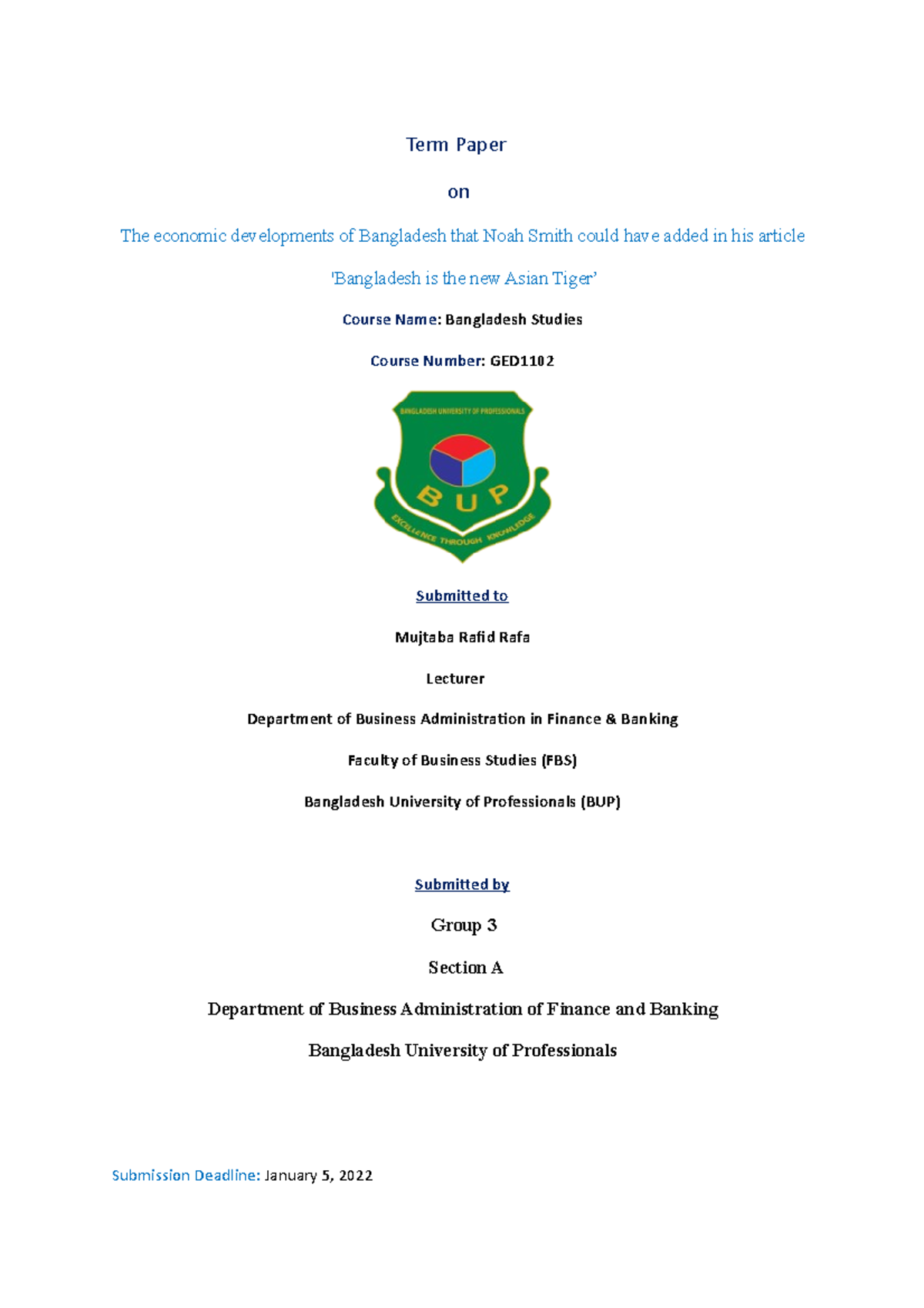 BGS TERM Paper Group 3 Section A (1) - Term Paper on The economic ...
