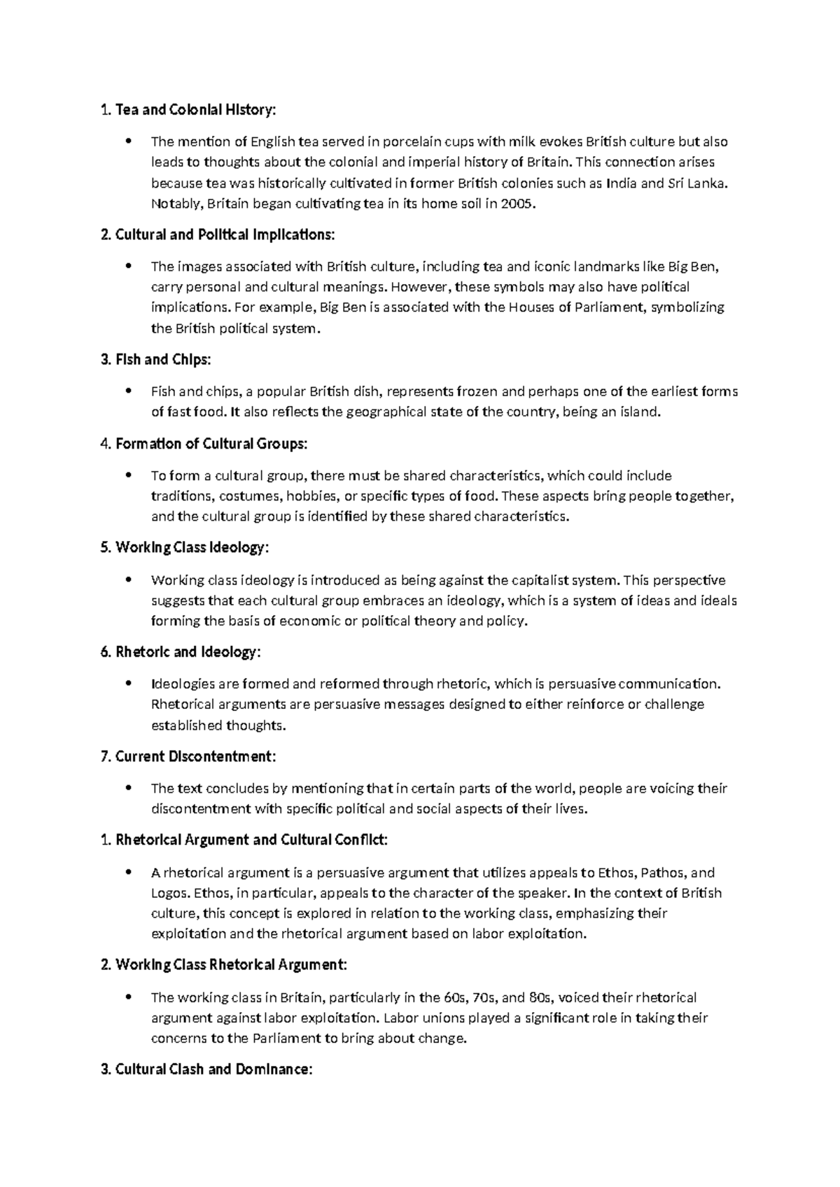 British cultural studies exam prep - 1. Tea and Colonial History: The ...