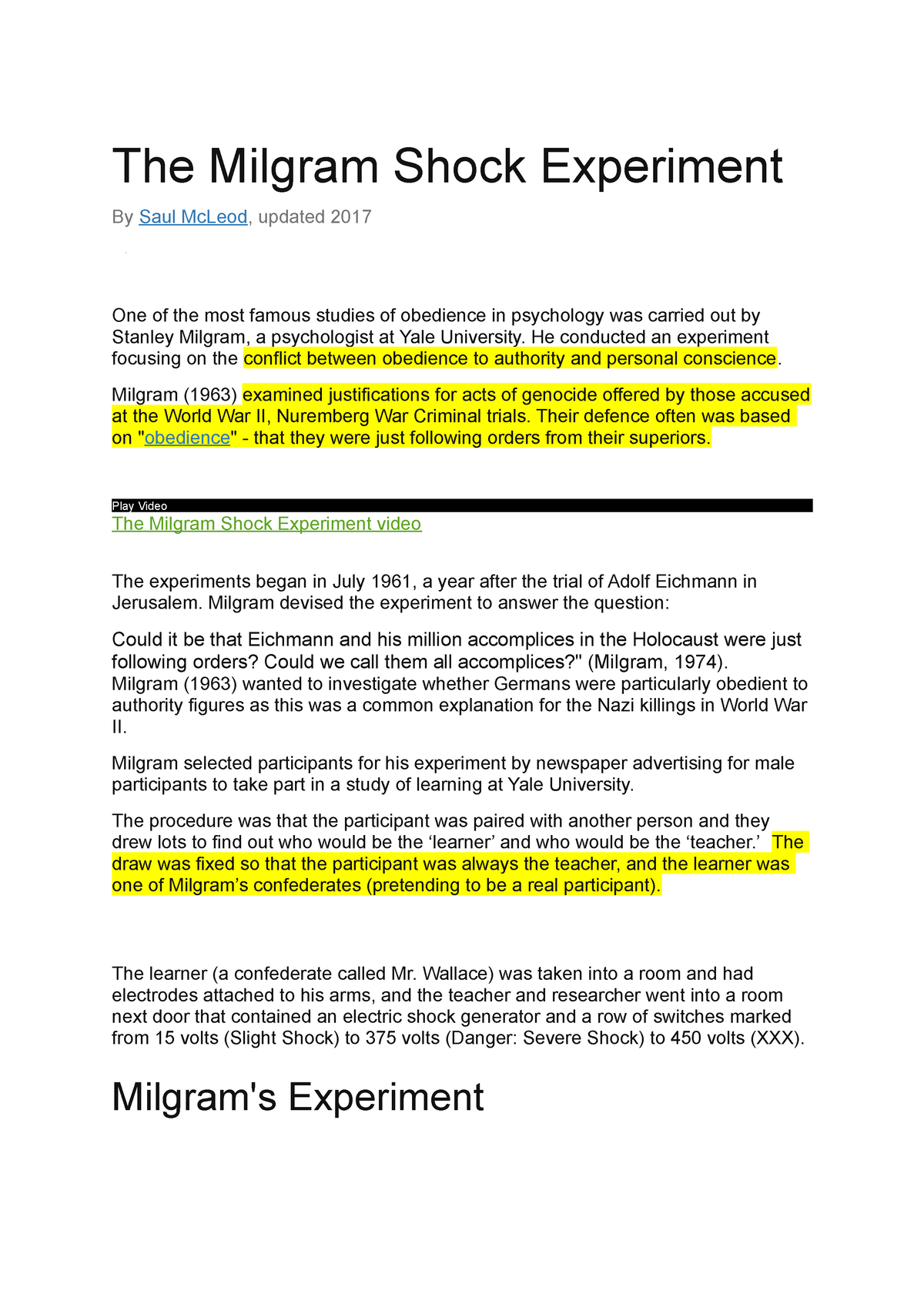 milgram shock experiment strengths and weaknesses