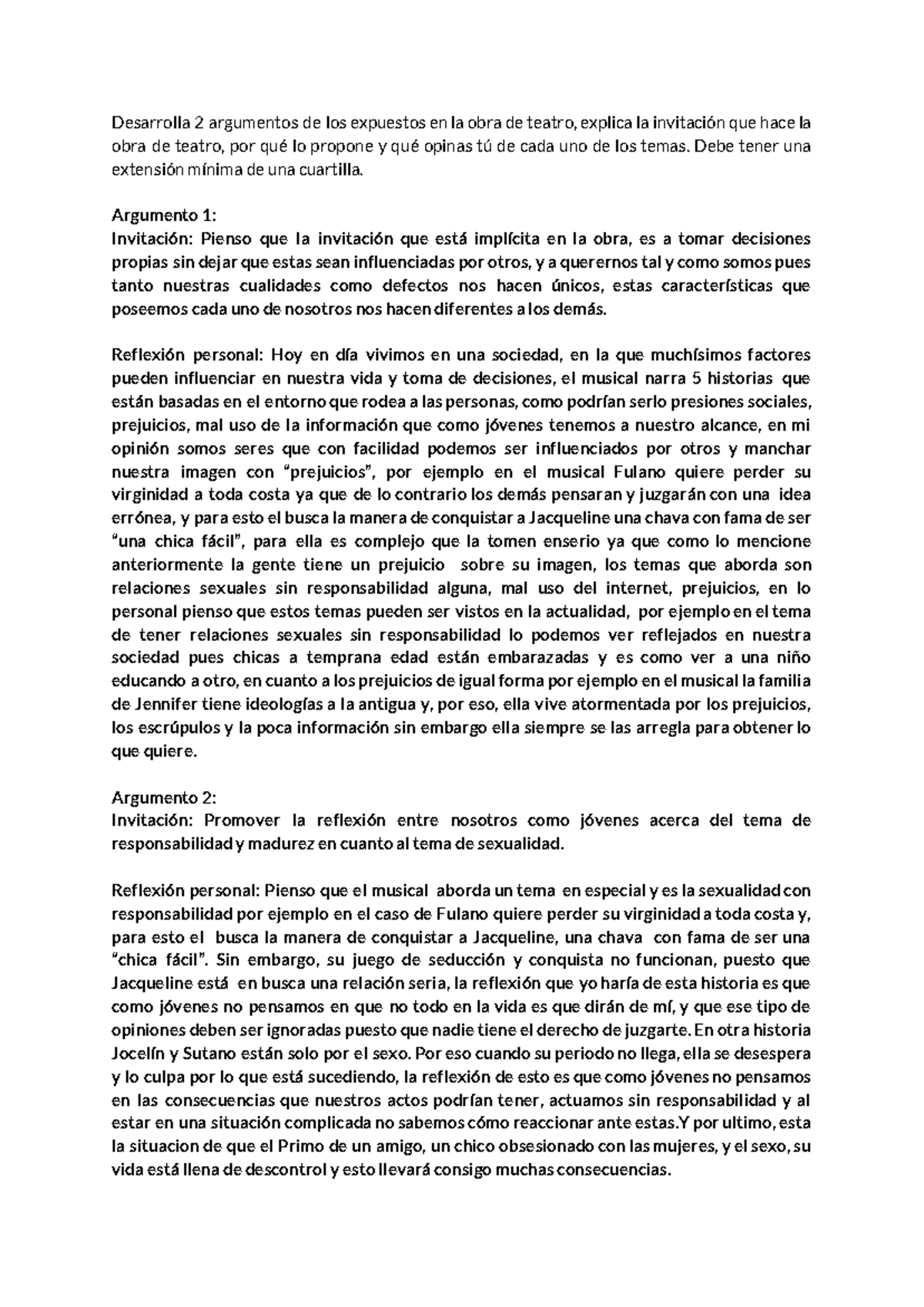 Obra De Teatro - Debe Tener Una Extensión Mínima De Una Cuartilla ...