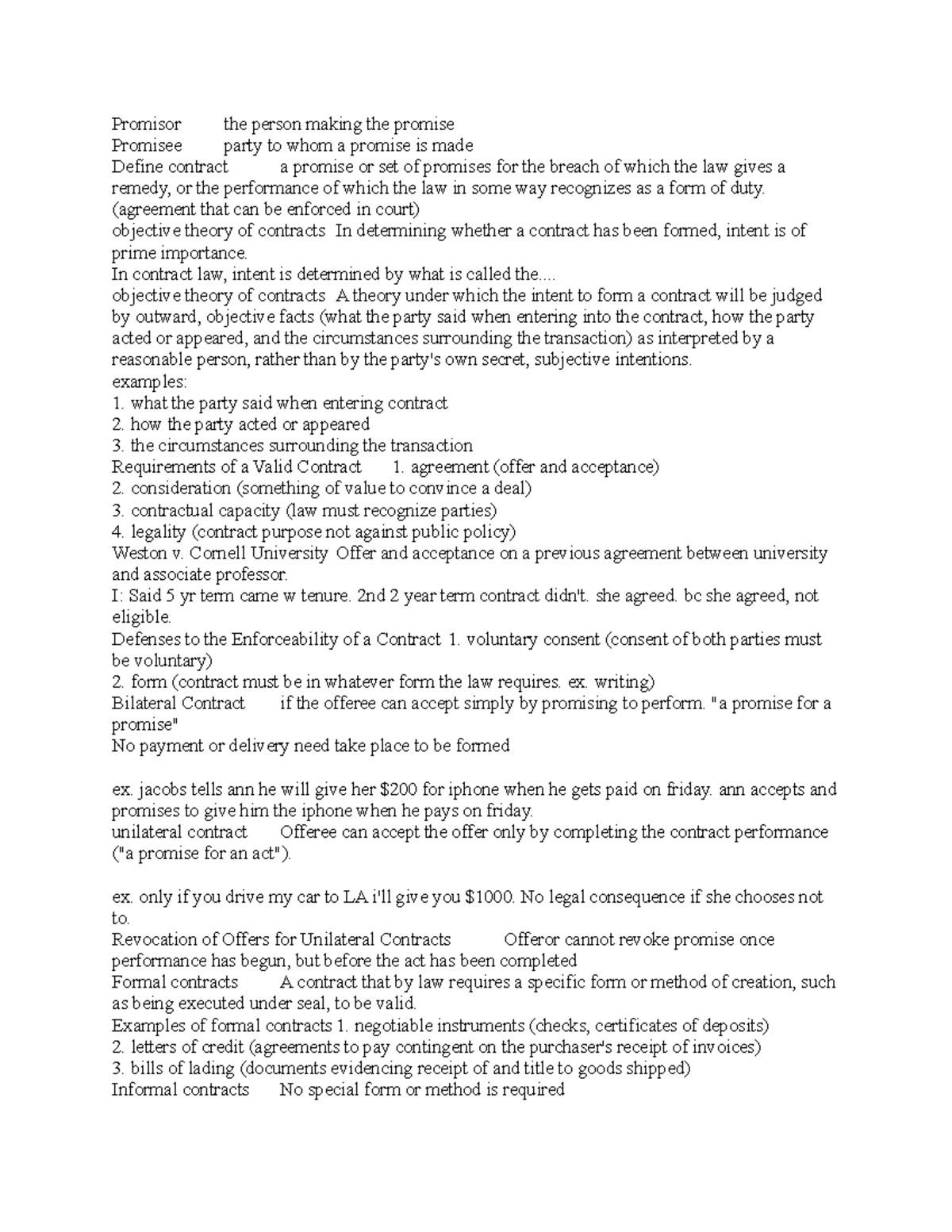 Mgmt 212 - chapter 11 defintions - Promisor the person making the ...