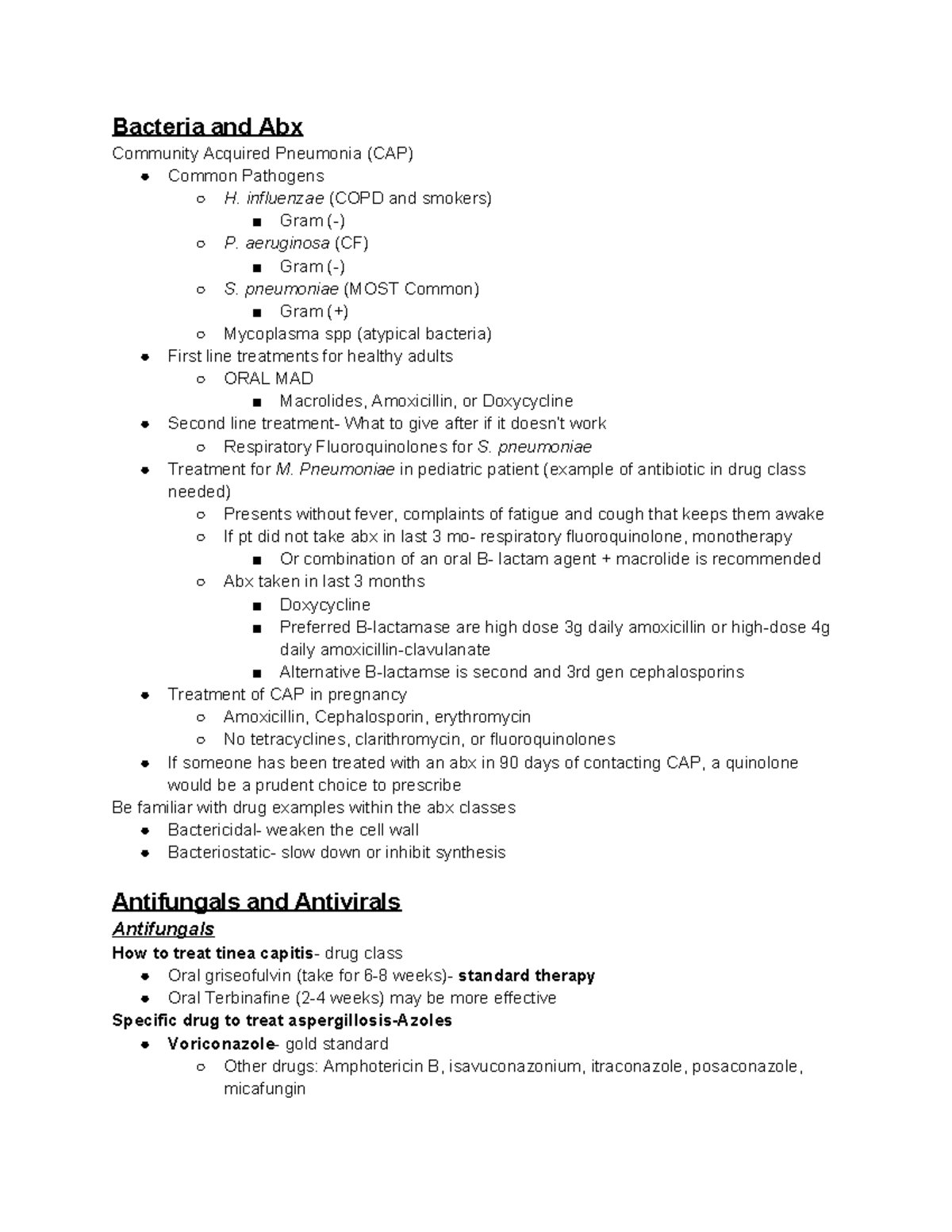 Midterm Study Guide - Bacteria and Abx Community Acquired Pneumonia ...