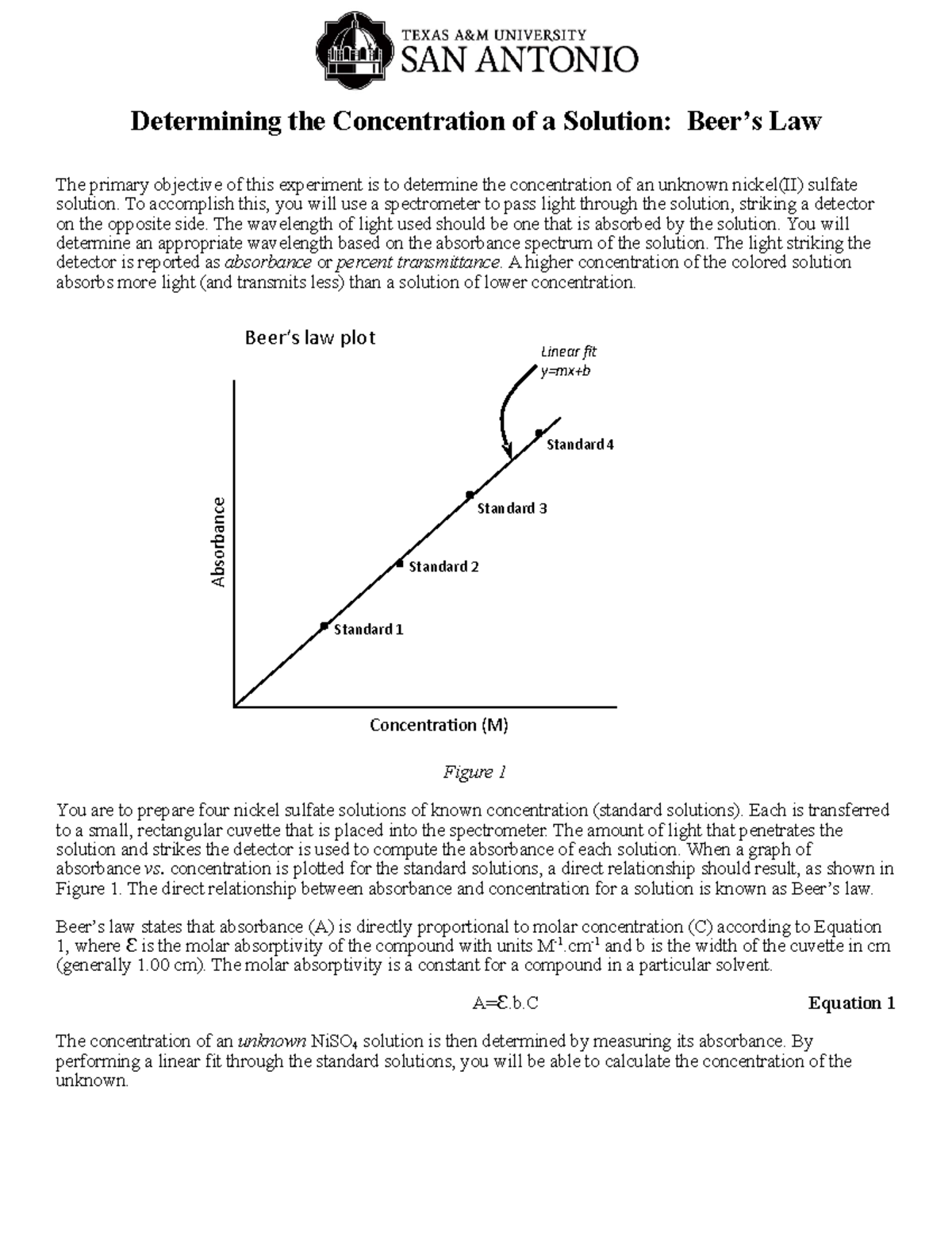 4Beer's Law Beers Law Determining the Concentration of a Solution