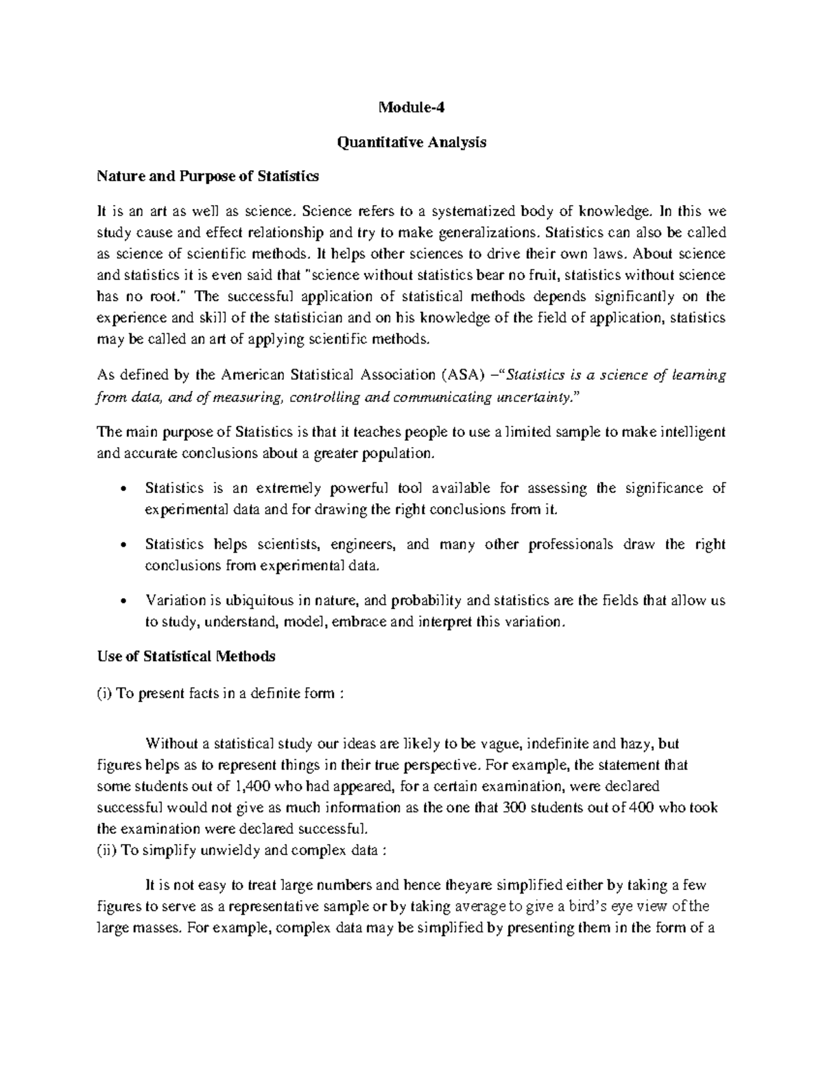 Qualitative analysis module 4 - Module- Quantitative Analysis Nature ...