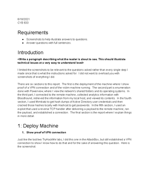 Week 3 Lab 2 Post Exploit - CYB 633 6/20/ Pentest Manual Assessment of ...
