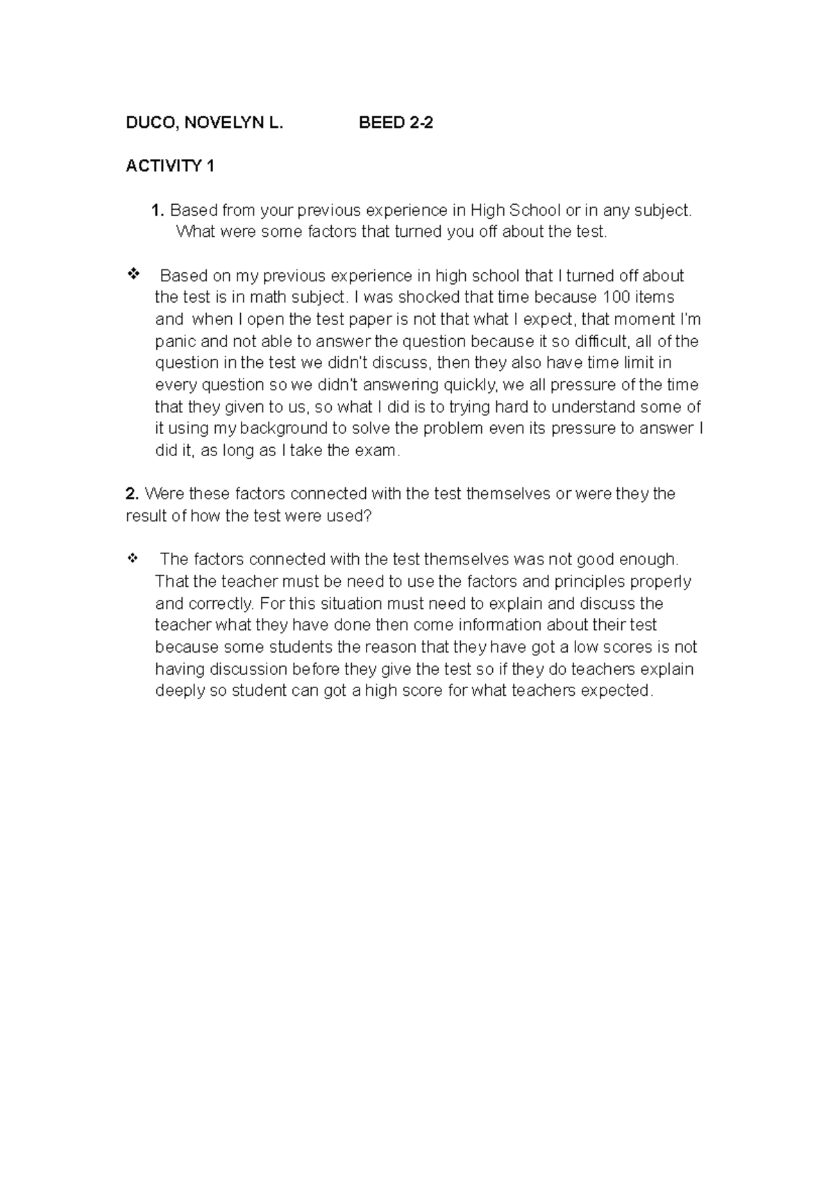 Activity 1 in assessment learning - DUCO, NOVELYN L. BEED 2- ACTIVITY 1 ...