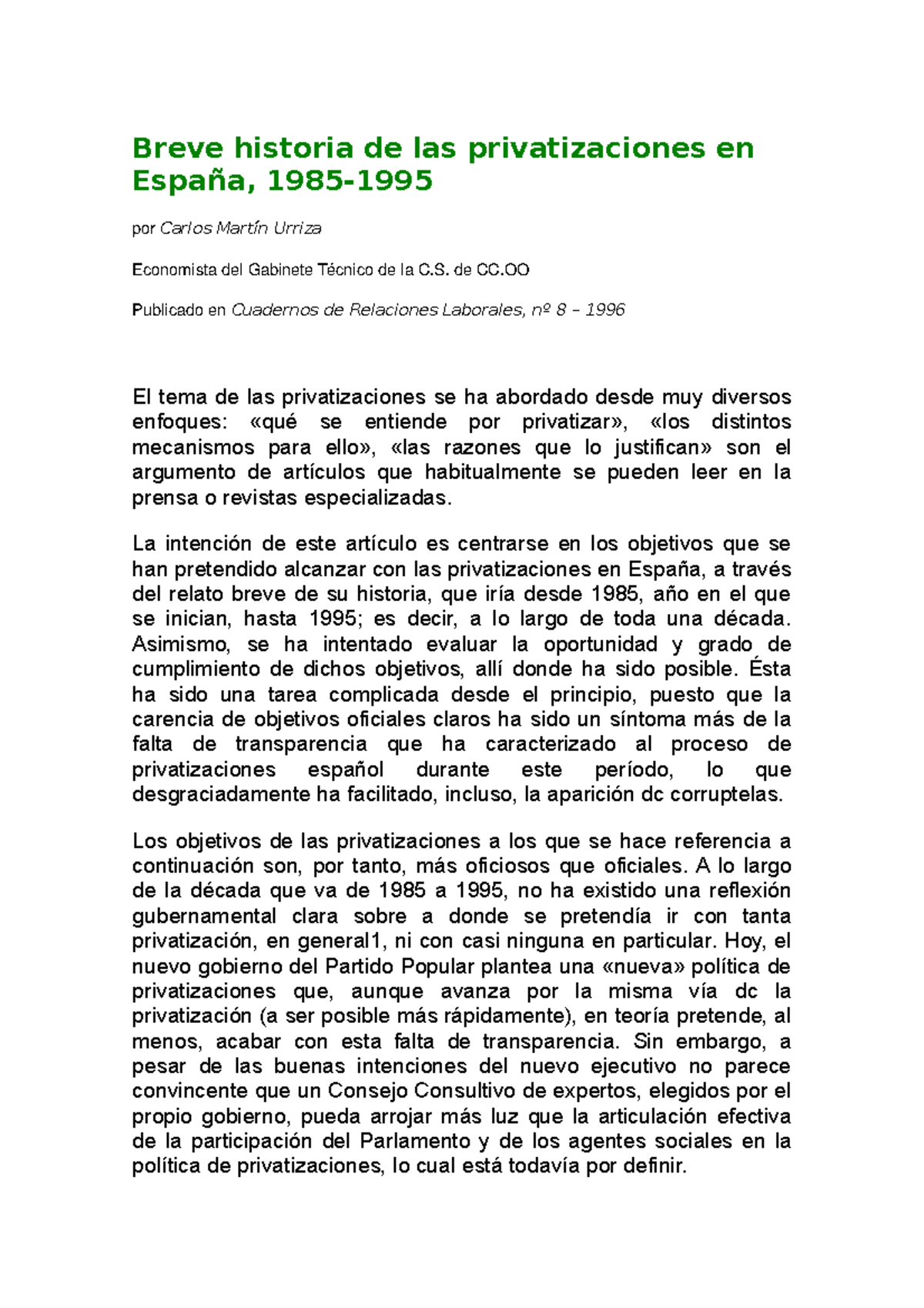 Breve historia de las privatizaciones en España - Breve historia de las ...