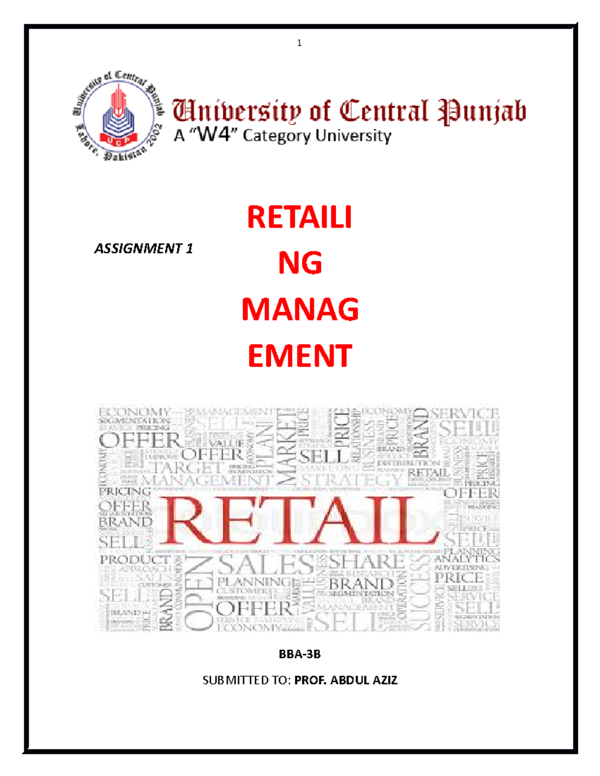 Retailing Assignment 1 Assignment 1 Retaili Ng Manag Ement Bba 3b