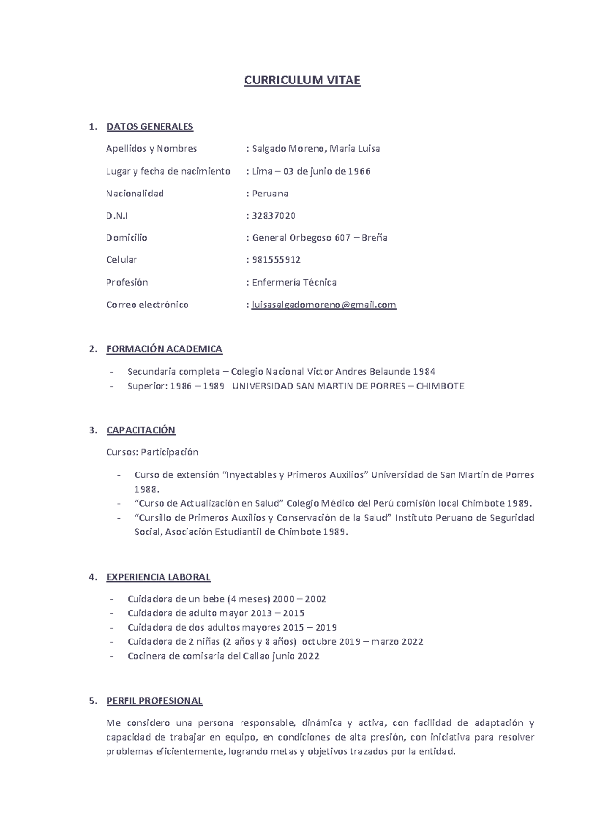 Curriculum Vitae - Maria Luisa Salgado Moreno - CURRICULUM VITAE 1