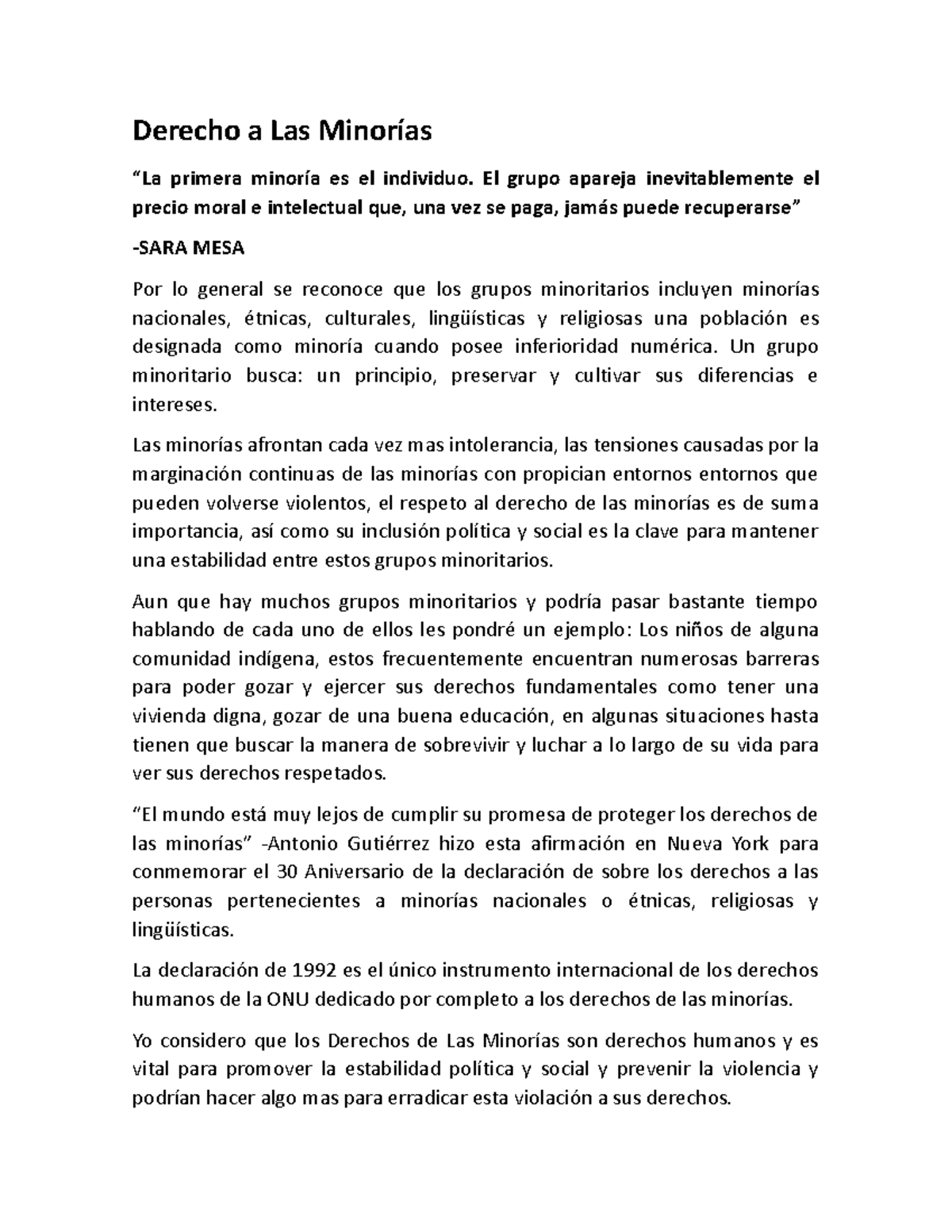 Derecho a Las Minorías - jJAJA HOLAA - Derecho a Las Minorías “La