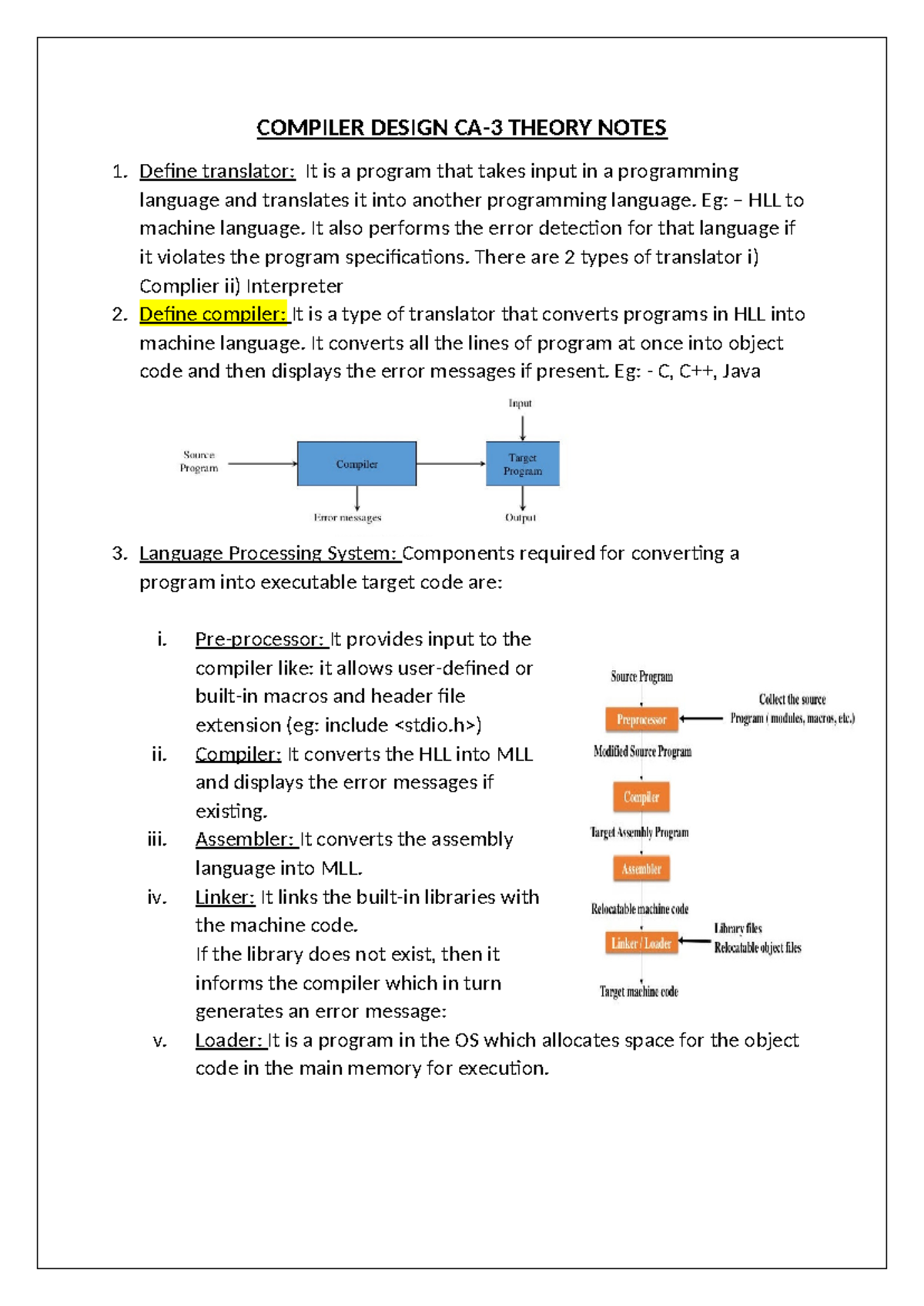 Compiler Design CA3 notes - COMPILER DESIGN CA-3 THEORY NOTES Define ...