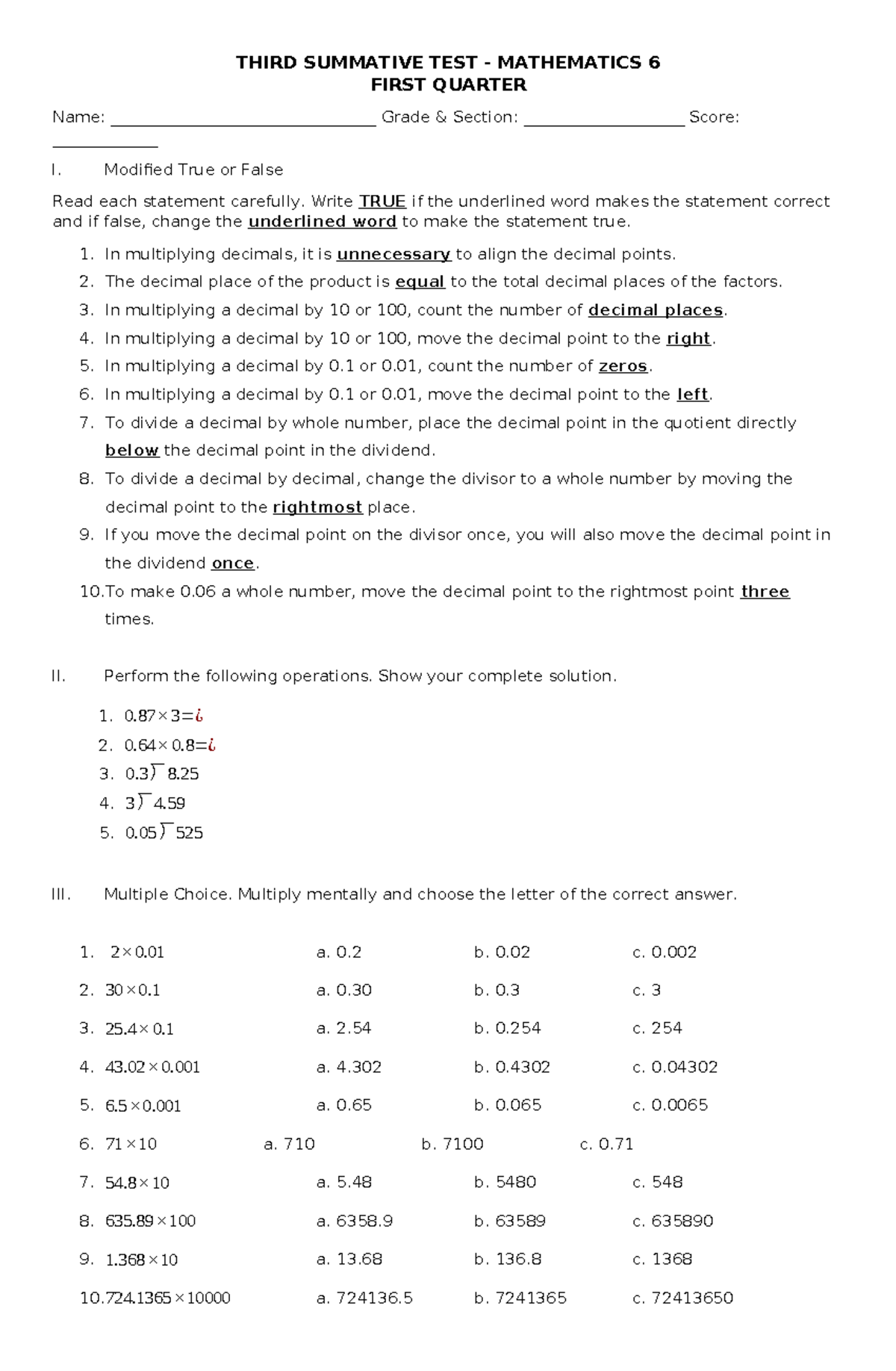 MATH6S3Q1 - summative - THIRD SUMMATIVE TEST - MATHEMATICS 6 FIRST ...