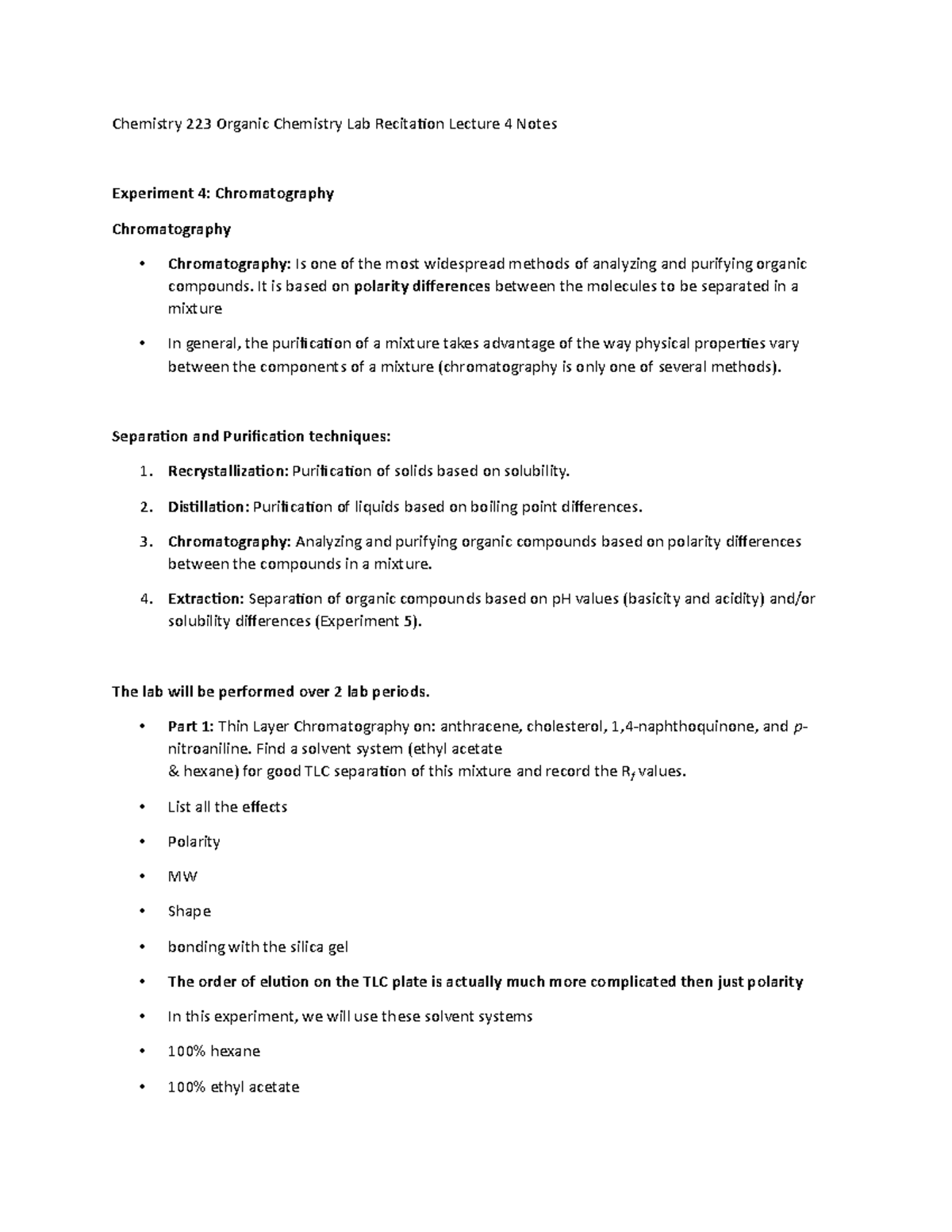 Chemistry 223 Organic Chemistry Lab Recitation Lecture 4 Notes - It is ...
