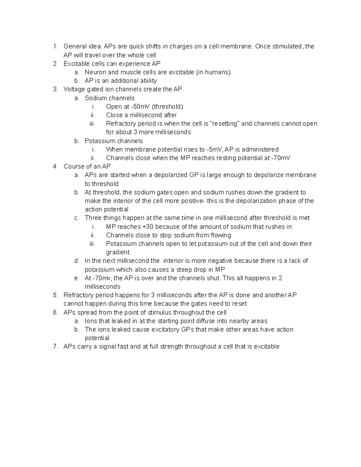 Action potentials - Notes from Mitchells notes to study for exam 1 ...