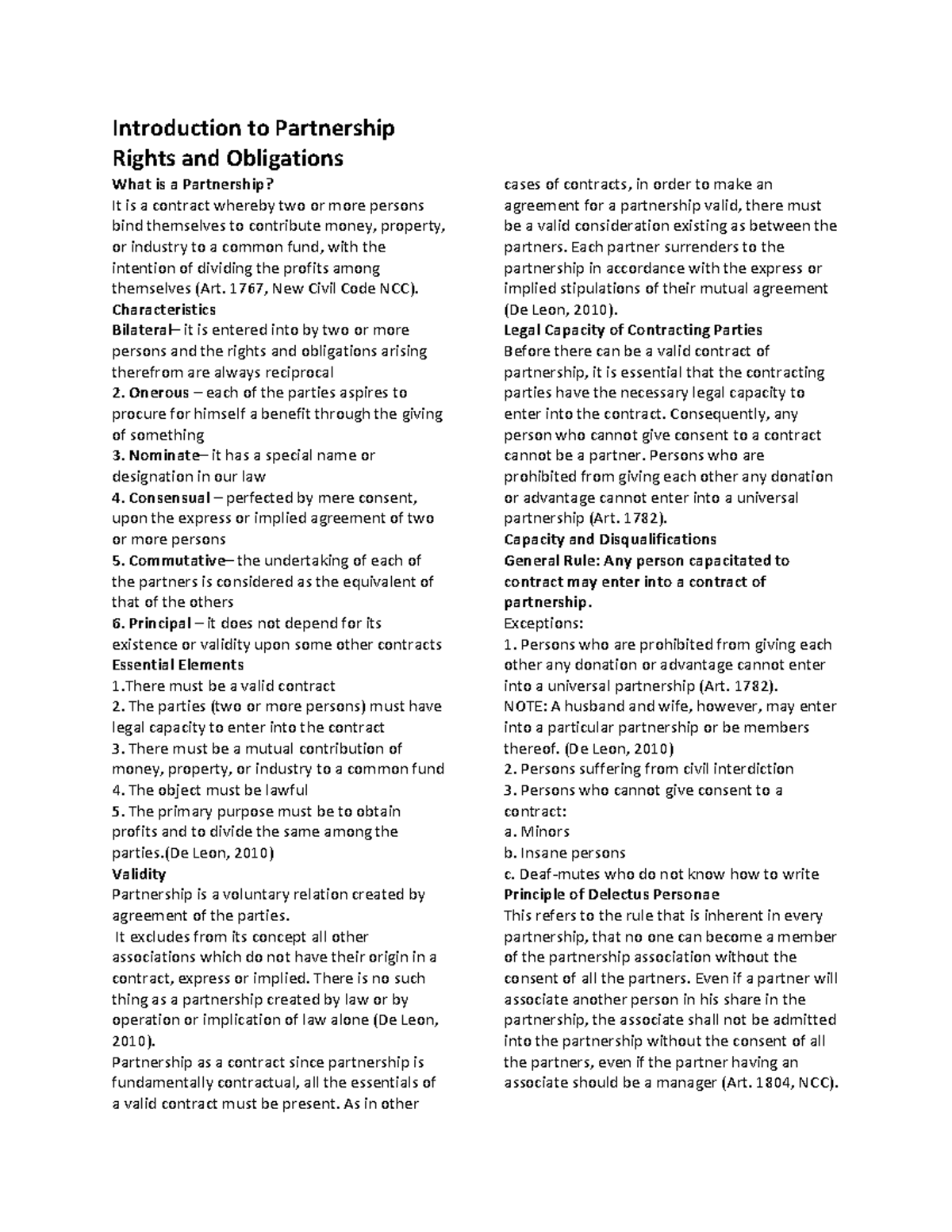 Business Law - Introduction to Partnership Rights and Obligations What ...