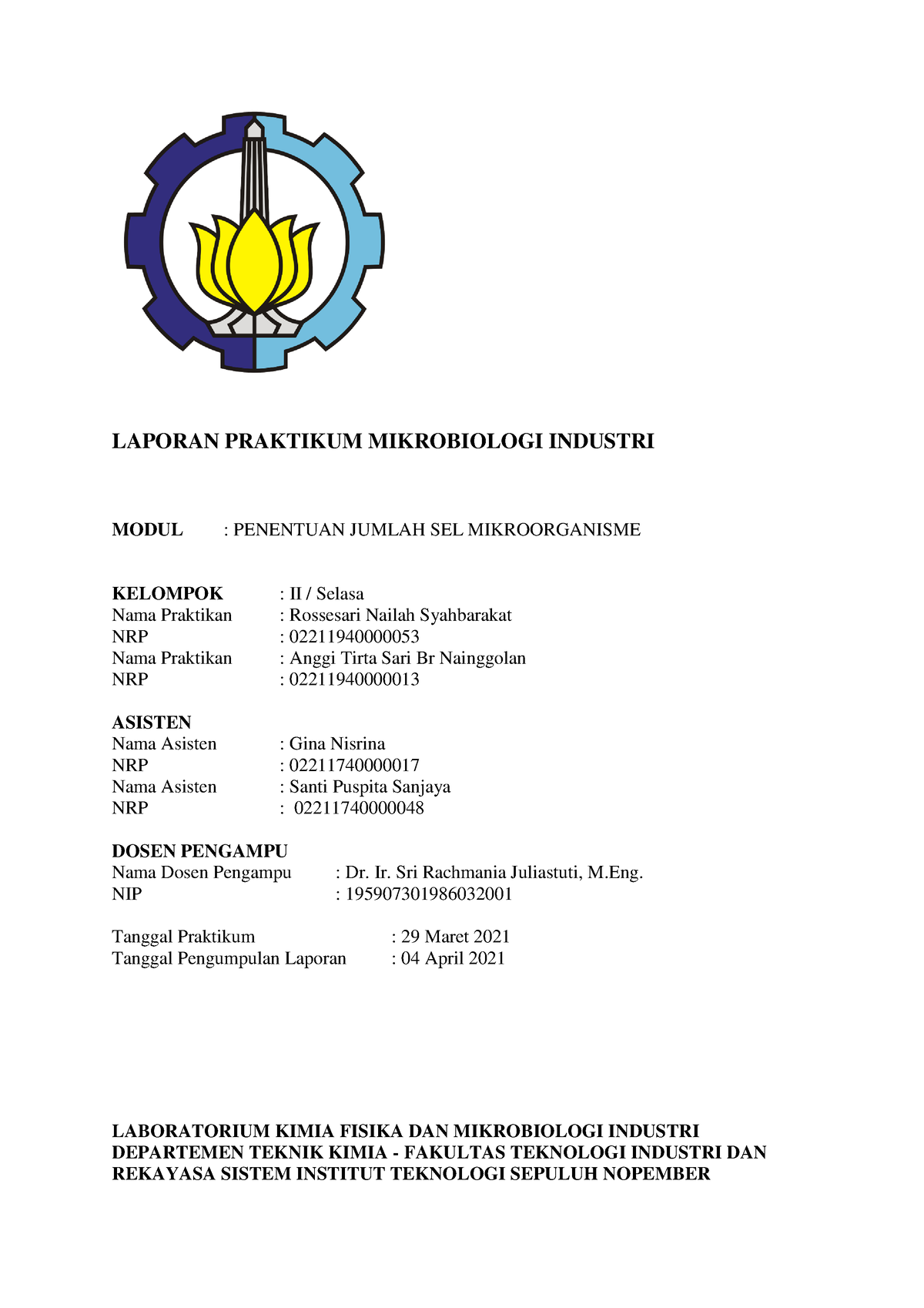 Penentuan Jumlah Sel Mikroorganisme Laporan Praktikum Mikrobiologi