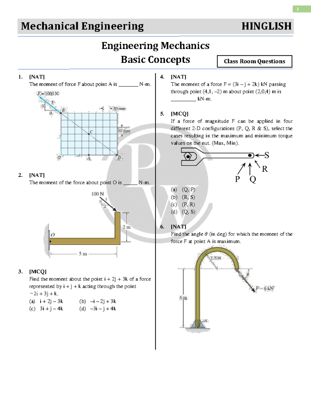 Engineering Mechanics Important Practice Questions (Questions Only ...