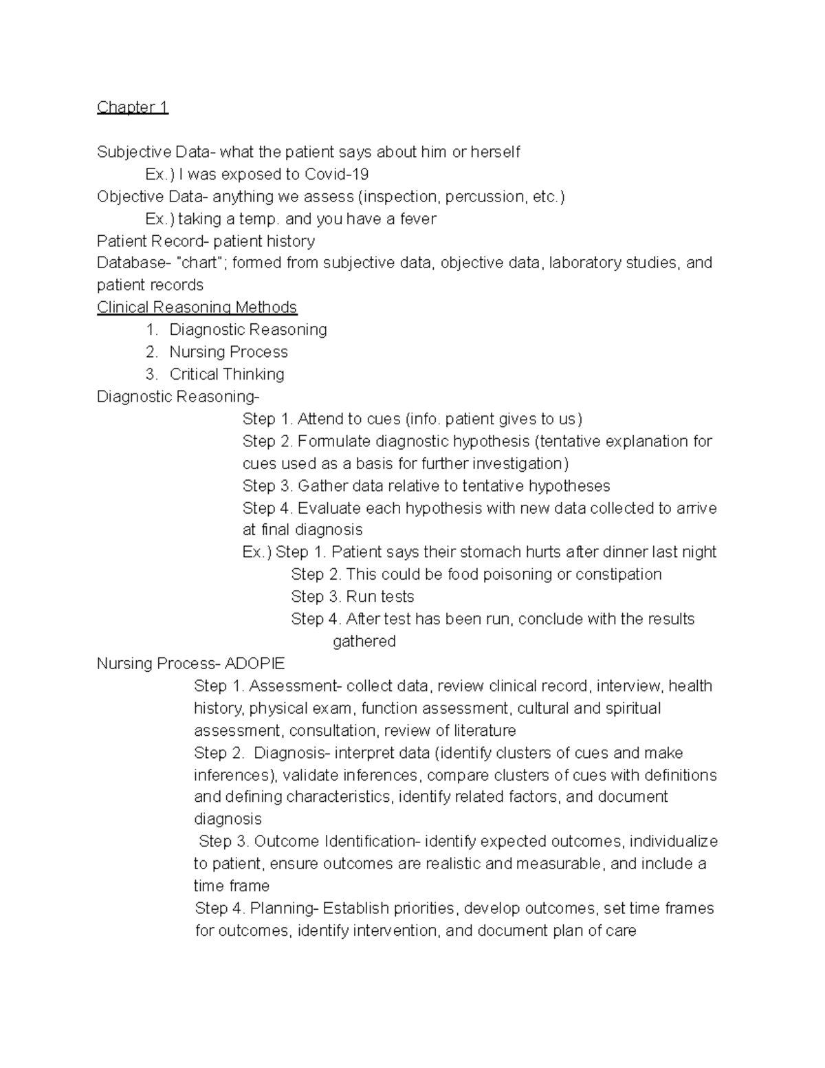 Health Assessment Exam 1 Review - Chapter 1 Subjective Data- What The ...