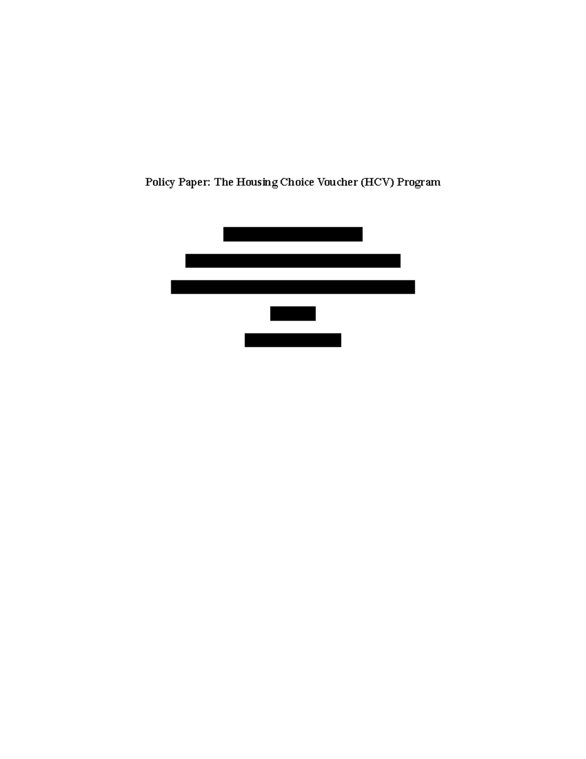 Policy Paper The Housing Choice Voucher Program Policy Paper The