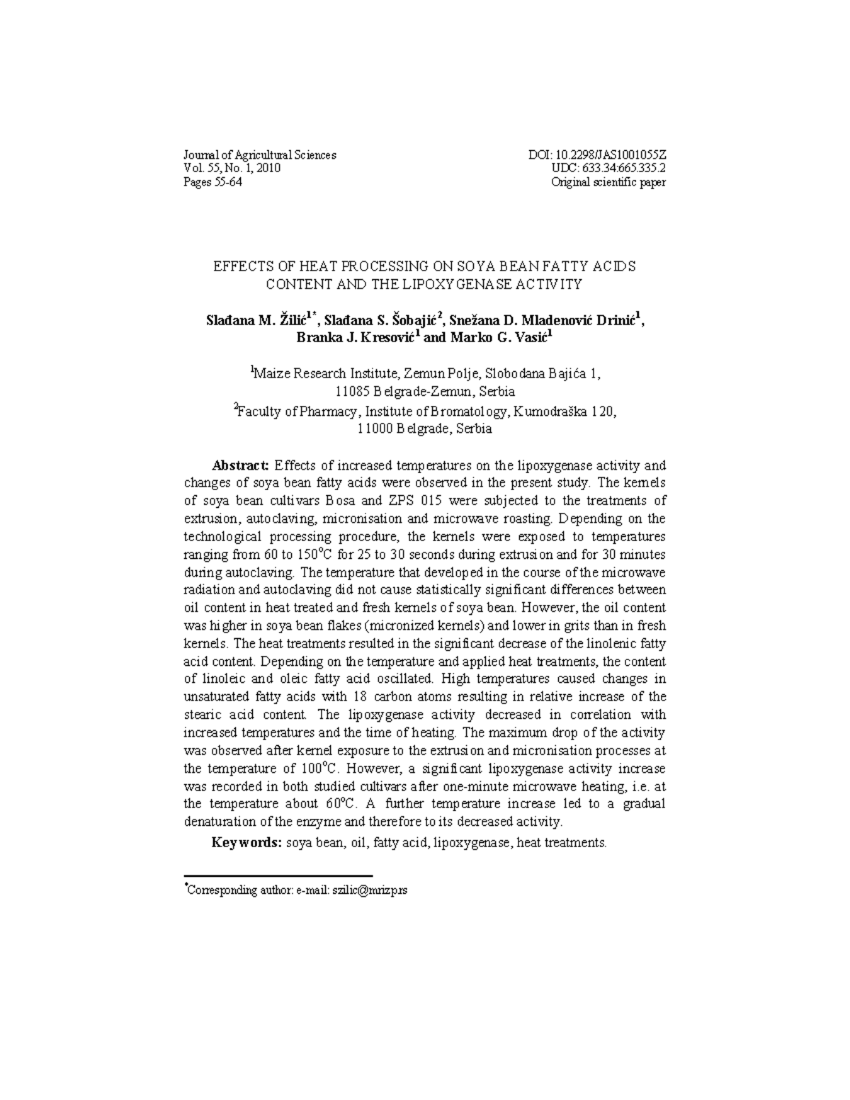Effect of heat on soyabean processing - Journal of Agricultural ...