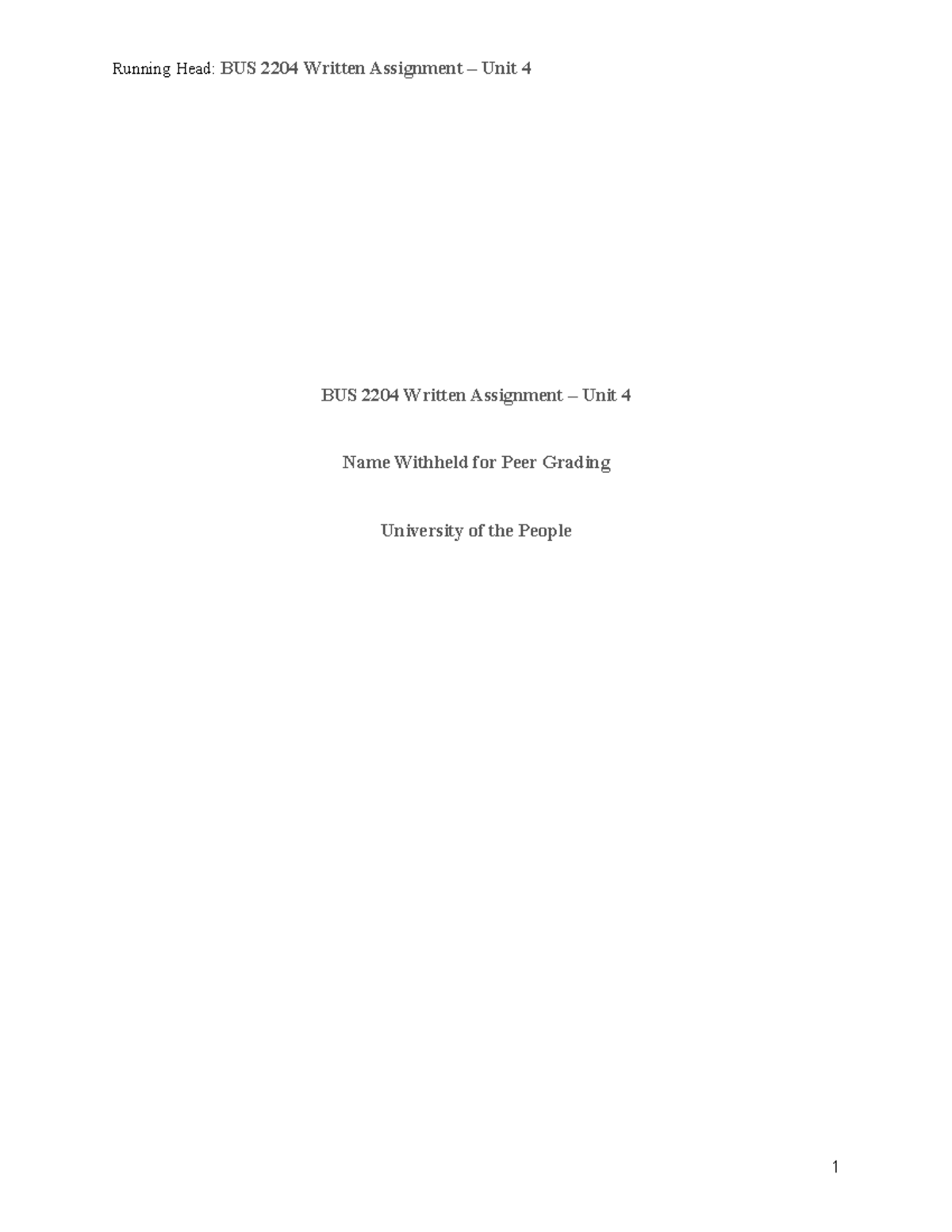 BUS 2204 Written Assignment – Unit 4 - BUS 2204 Written Assignment ...