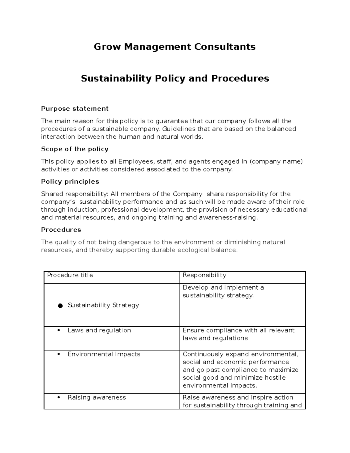 B Sustainability Policy And Procedures - Grow Management Consultants ...