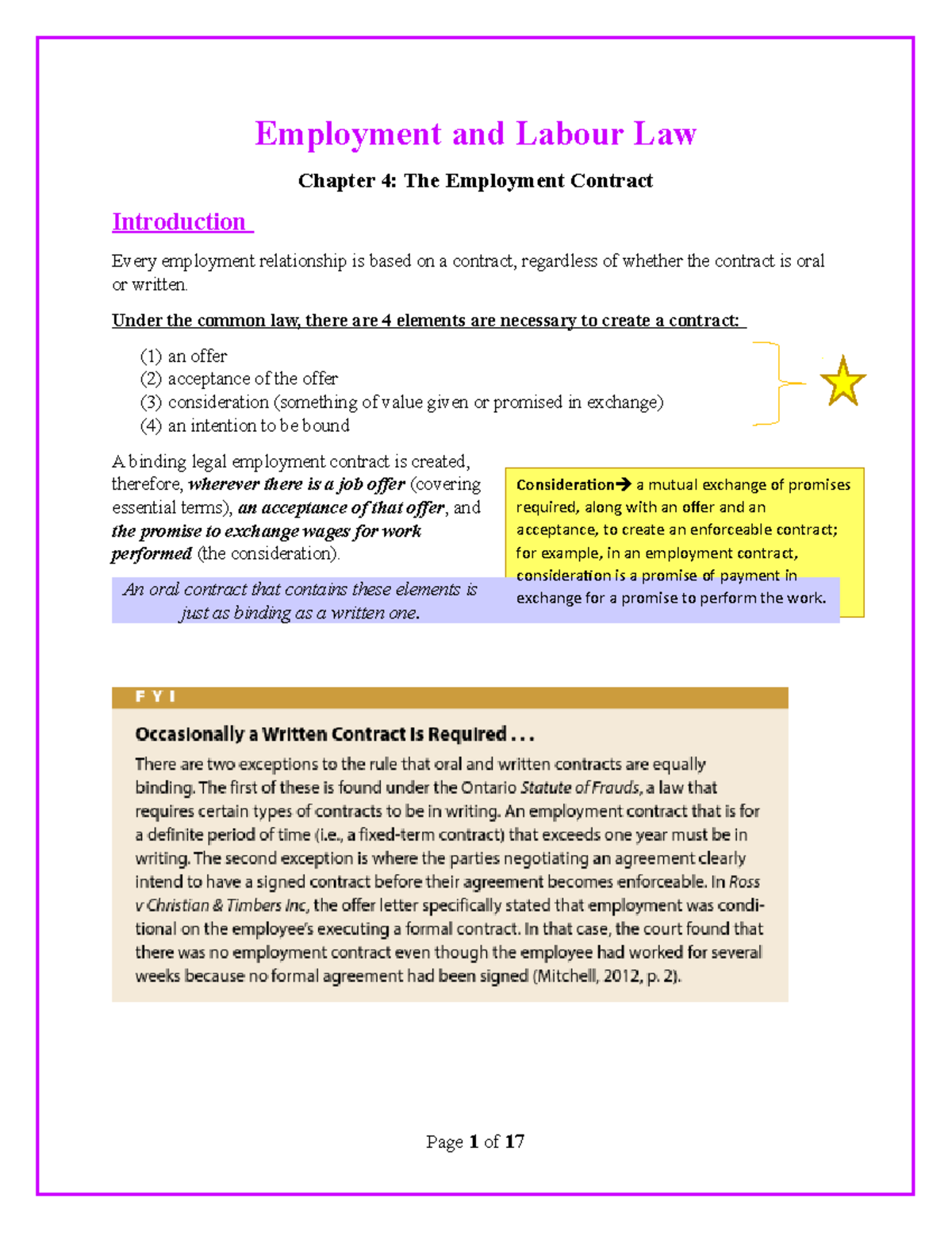 Employment And Labour Law Ch 4 Note - Employment And Labour Law Chapter 