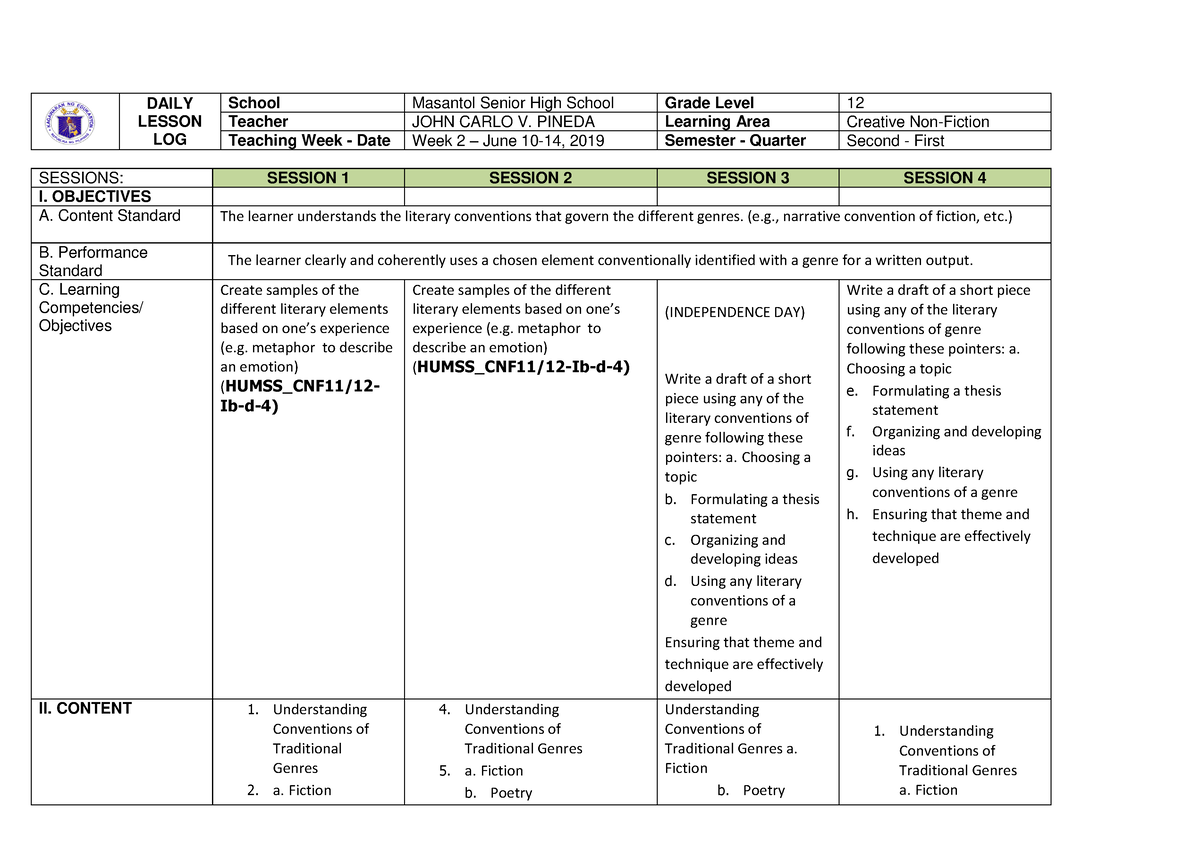 Pdfcoffee - DLL - DAILY LESSON LOG School Masantol Senior High School ...