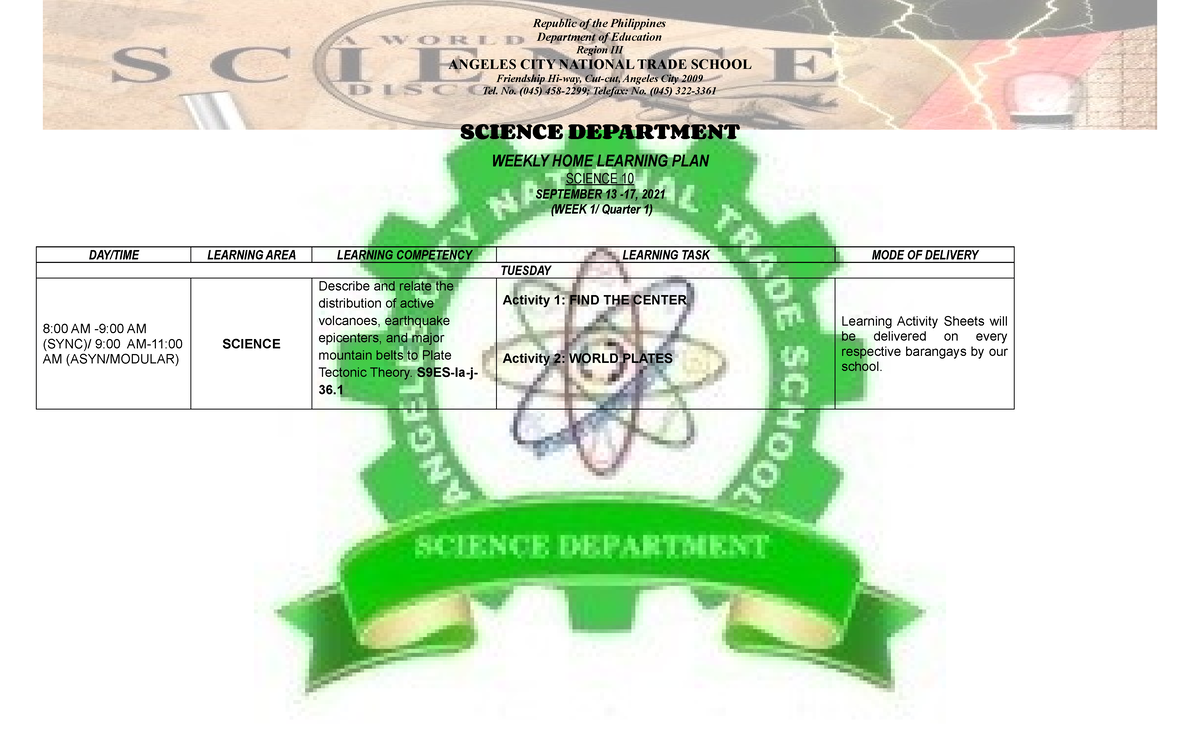 WHLP SCI10 Quarter 1 - SCIENCE - Department of Education Region III ...