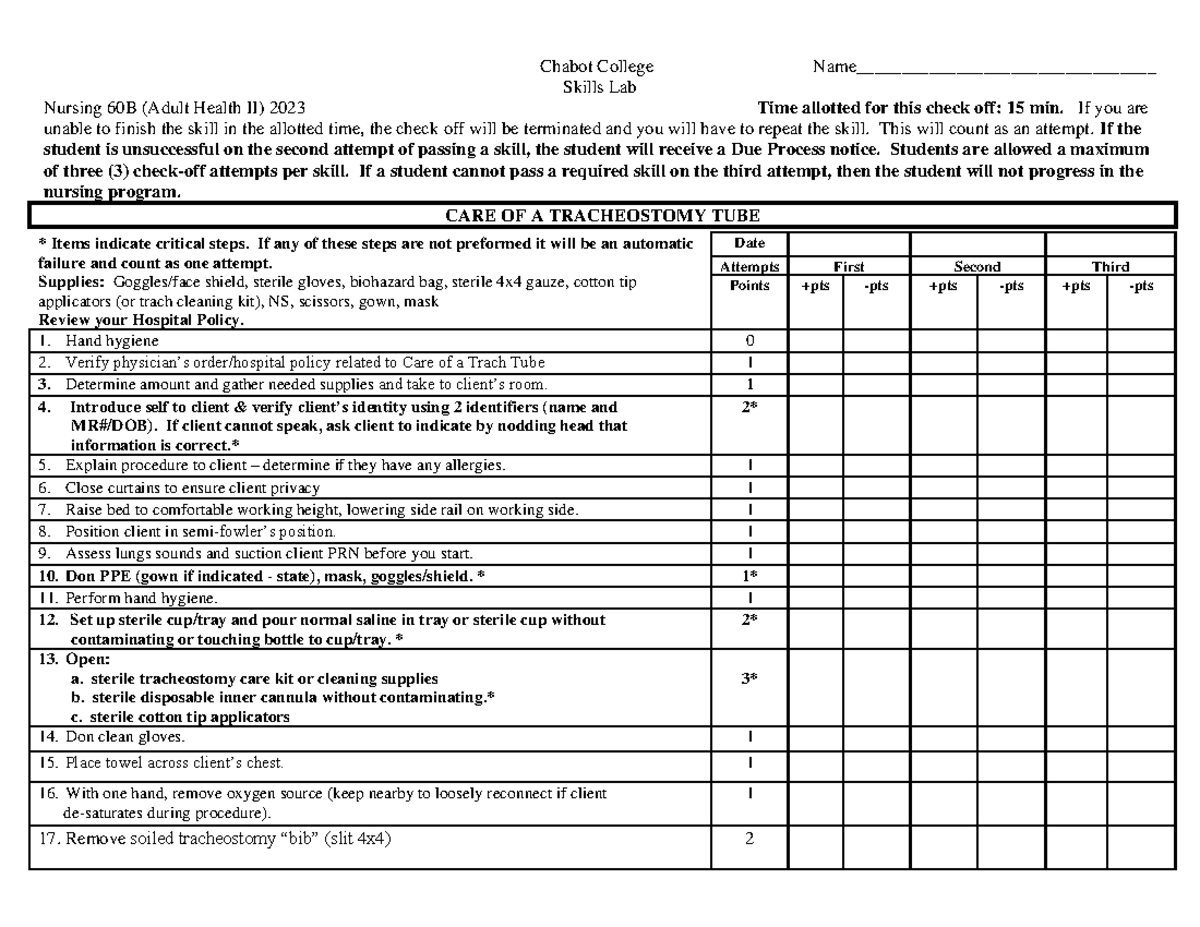 N60B Tracheal Tube Care 2023 - Chabot College Name ...