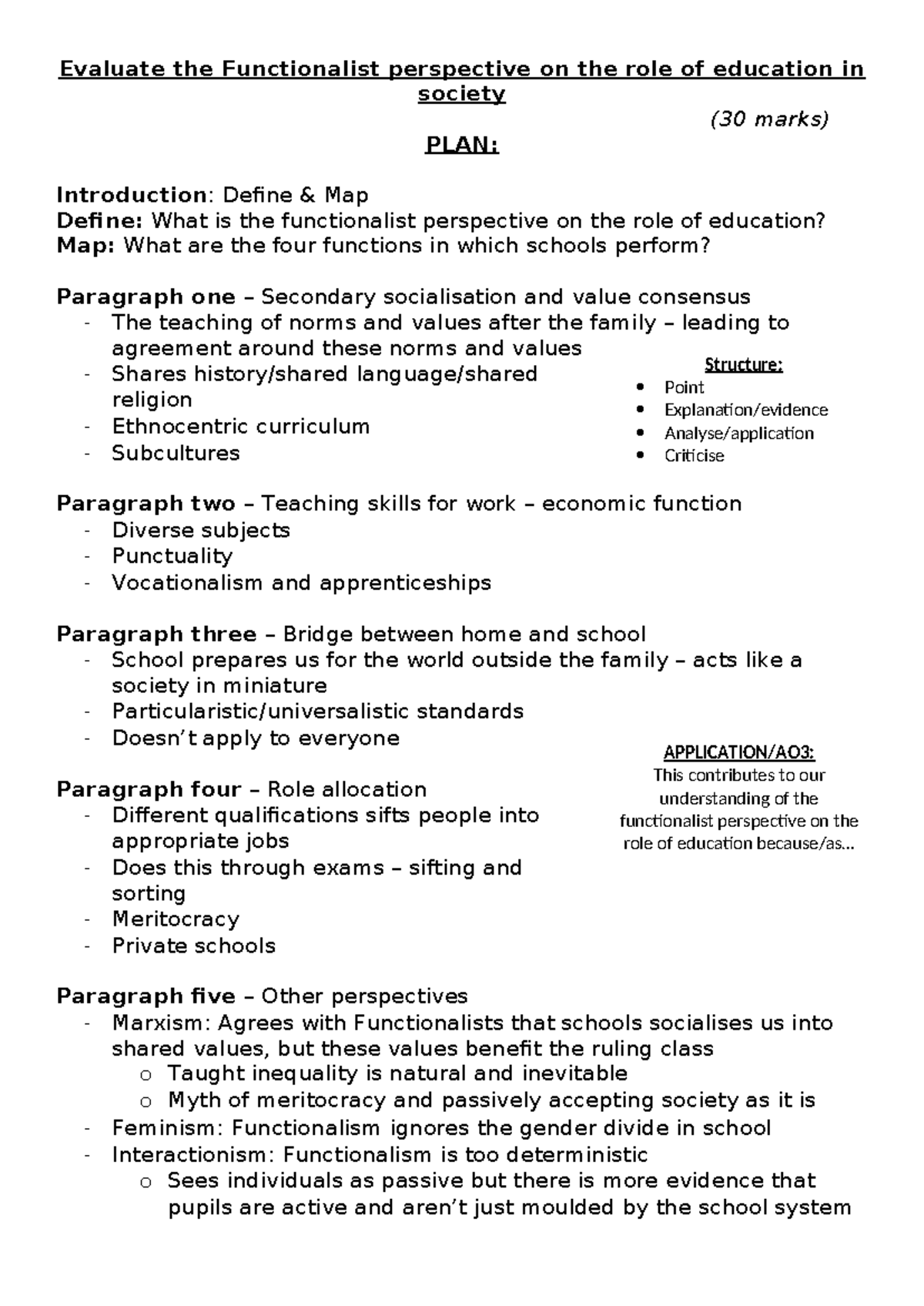 Functionalist perspective on eduction - Evaluate the Functionalist ...