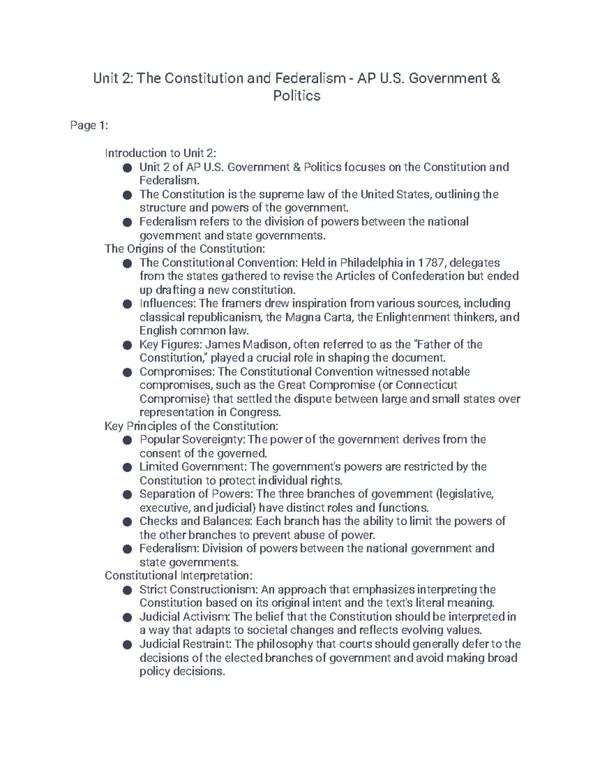 AP Gov Unit 2 - Class Notes On Unit 2 - Unit 2: The Constitution And ...