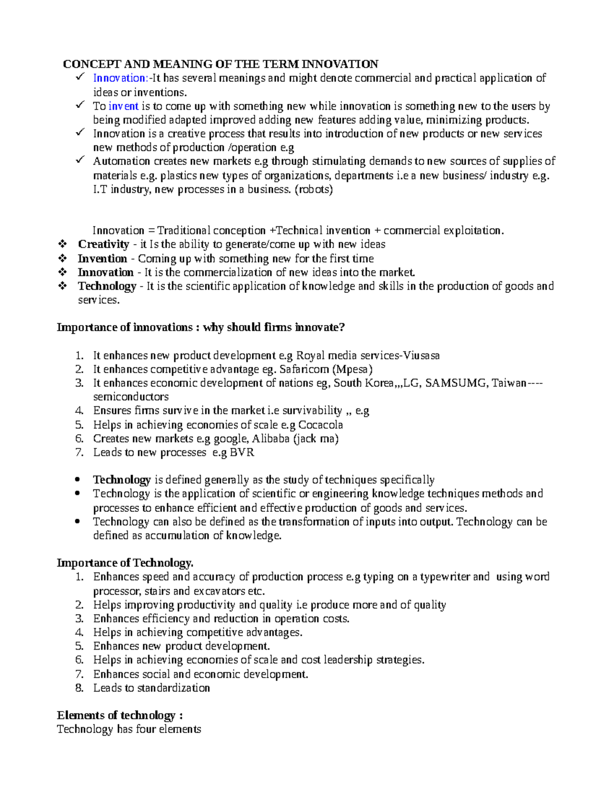 Innovation notes week 1 - CONCEPT AND MEANING OF THE TERM INNOVATION ...