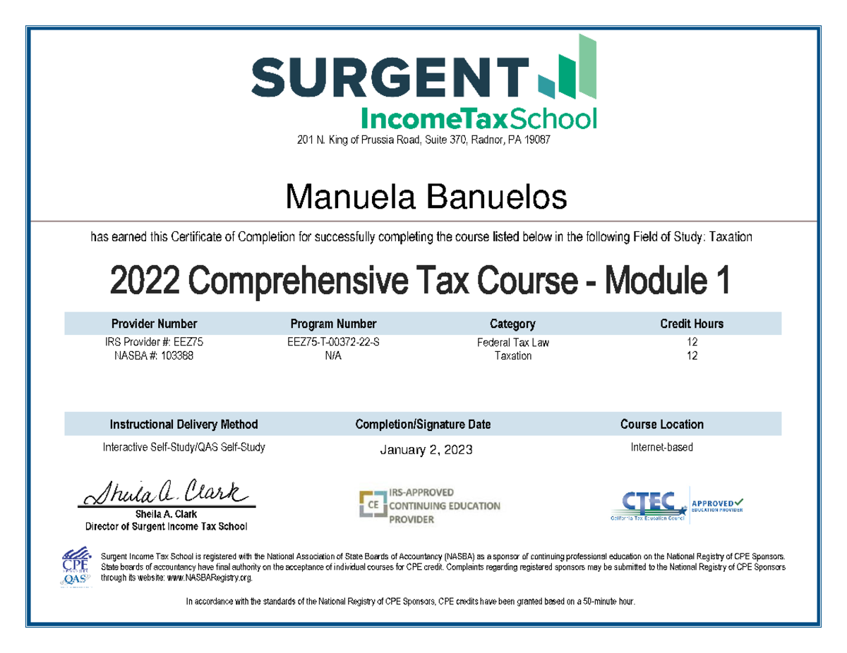 2022 Comprehensive Tax Course - Module 1 - 2022FM1 - Manuela Banuelos ...