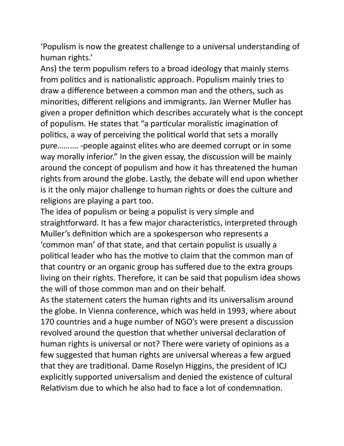 Populism Essay - ‘Populism Is Now The Greatest Challenge To A Universal ...