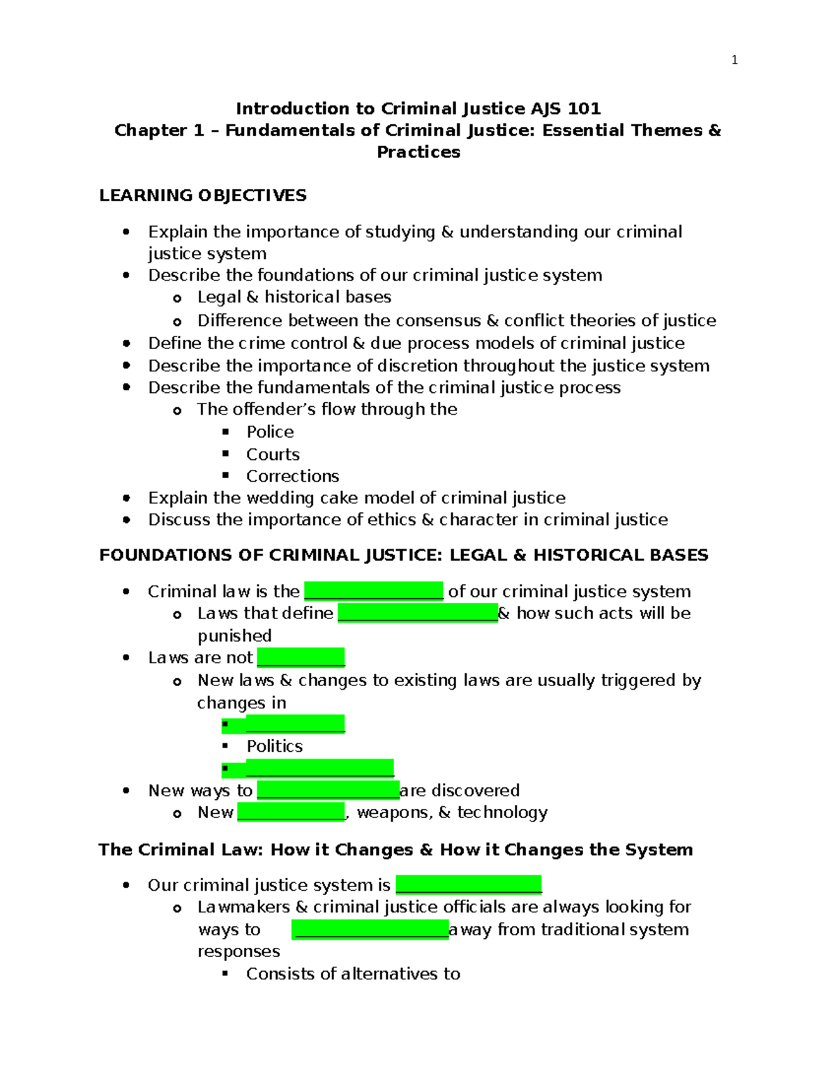 AJS 101 chapter 1 student notes - Introduction to Criminal Justice AJS ...