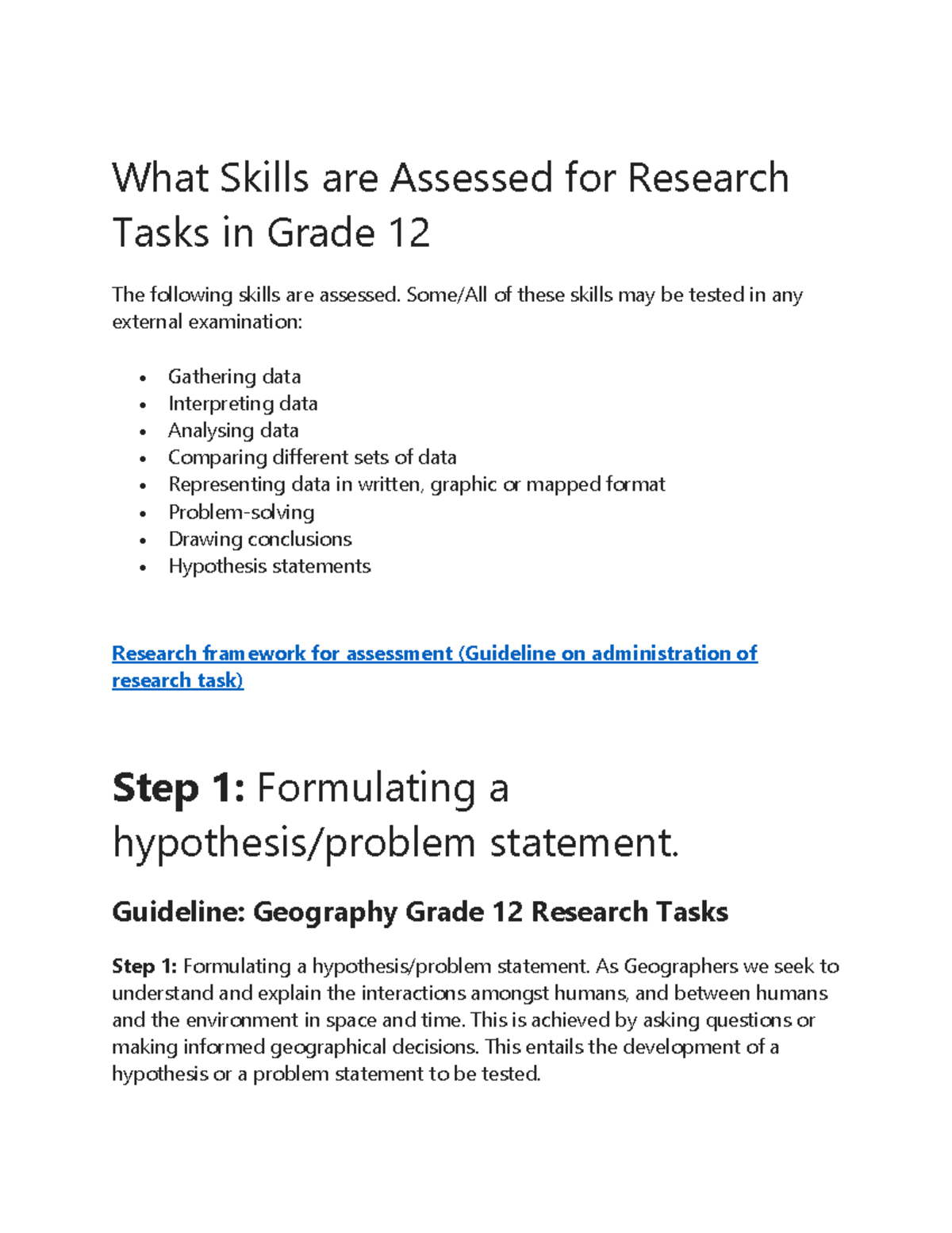 Geography Research Tasks in Grade 12 - What Skills are Assessed for ...