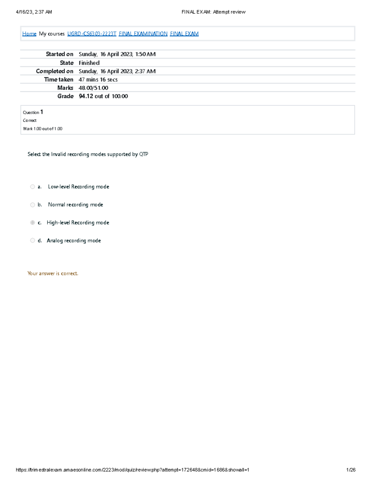 LOAD TESTING Final EXAM (48/51) - Home My Courses UGRD-CS6303-2223T ...