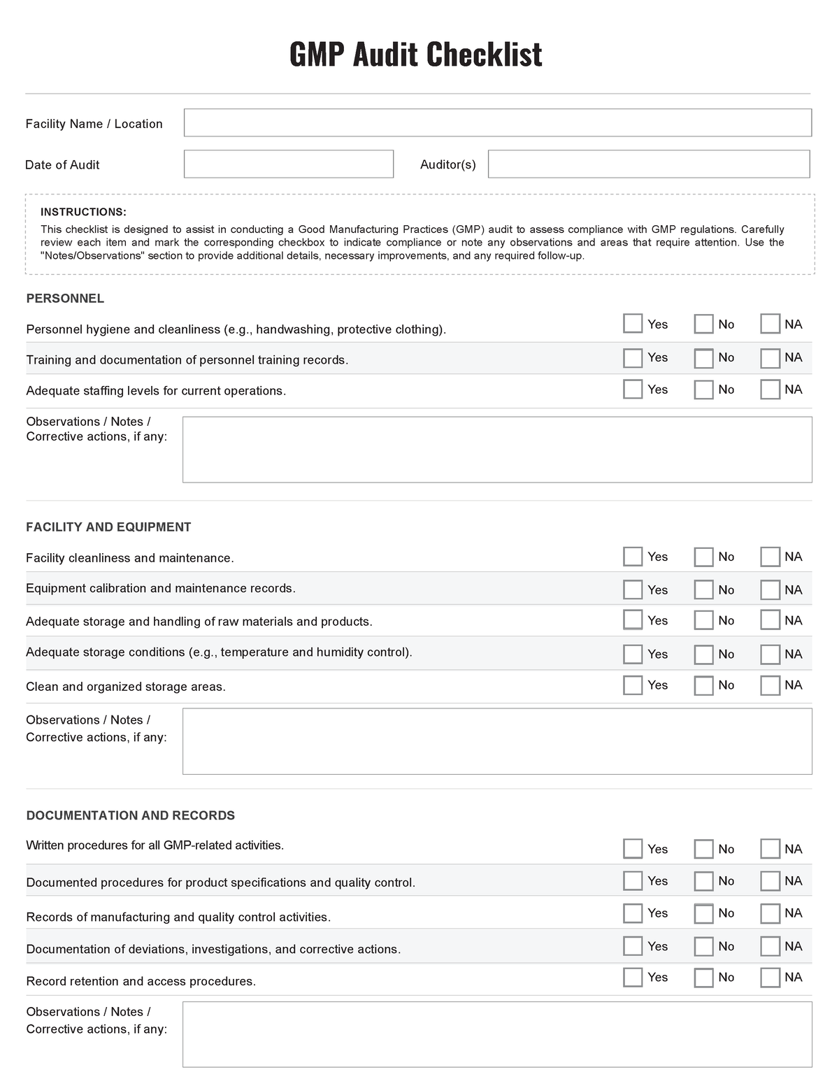 GMP-Audit-Checklist - GMP-Audit-Checklist - Facility Name / Location ...