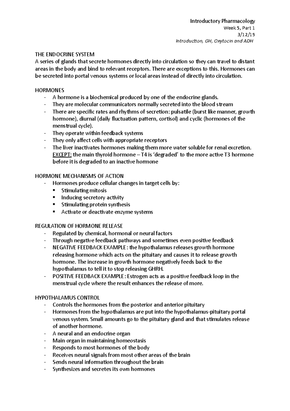 Week 5, Part 1 - Week 5 lecture notes - Pharmacology - Introductory ...