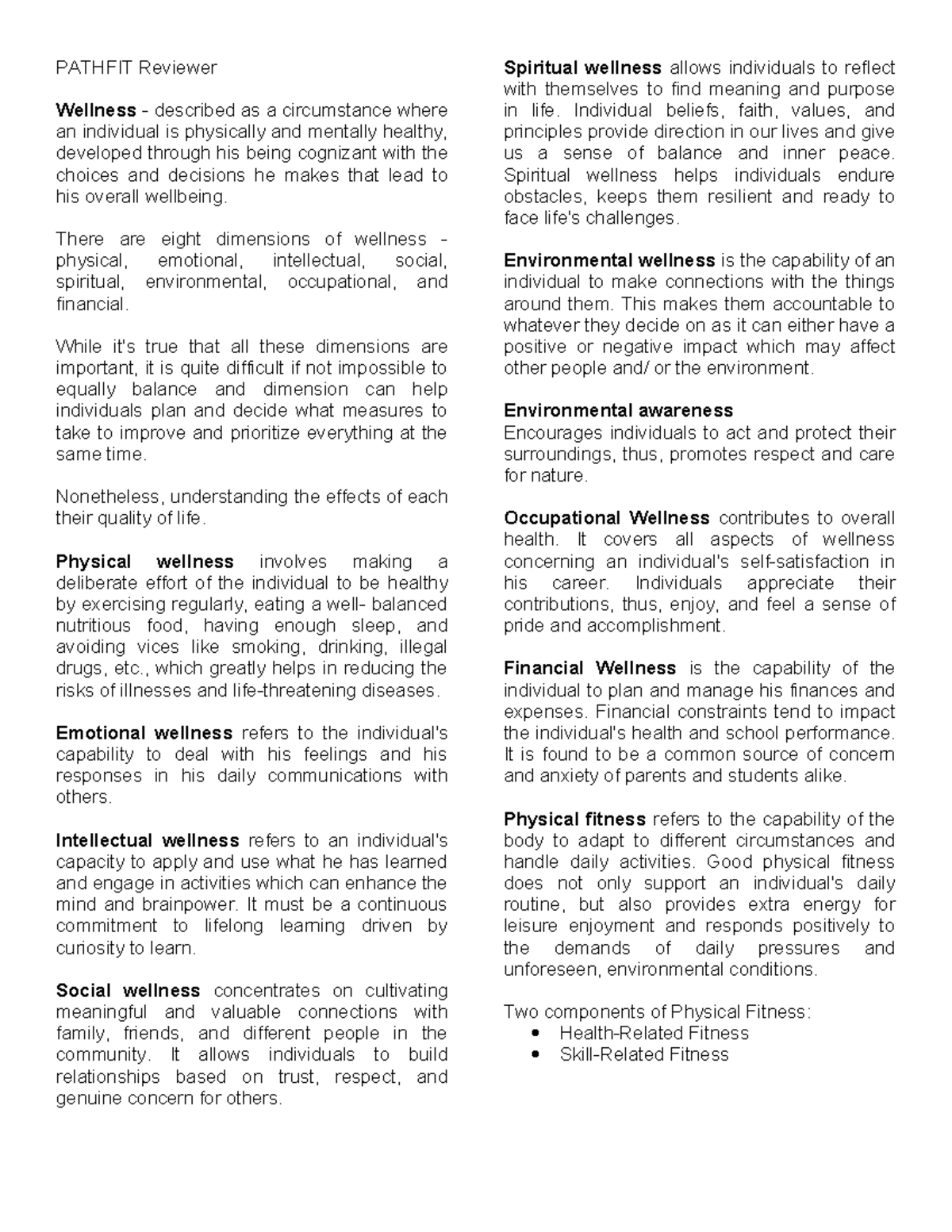 Pathfit Reviewer - PATHFIT Reviewer Wellness - described as a ...