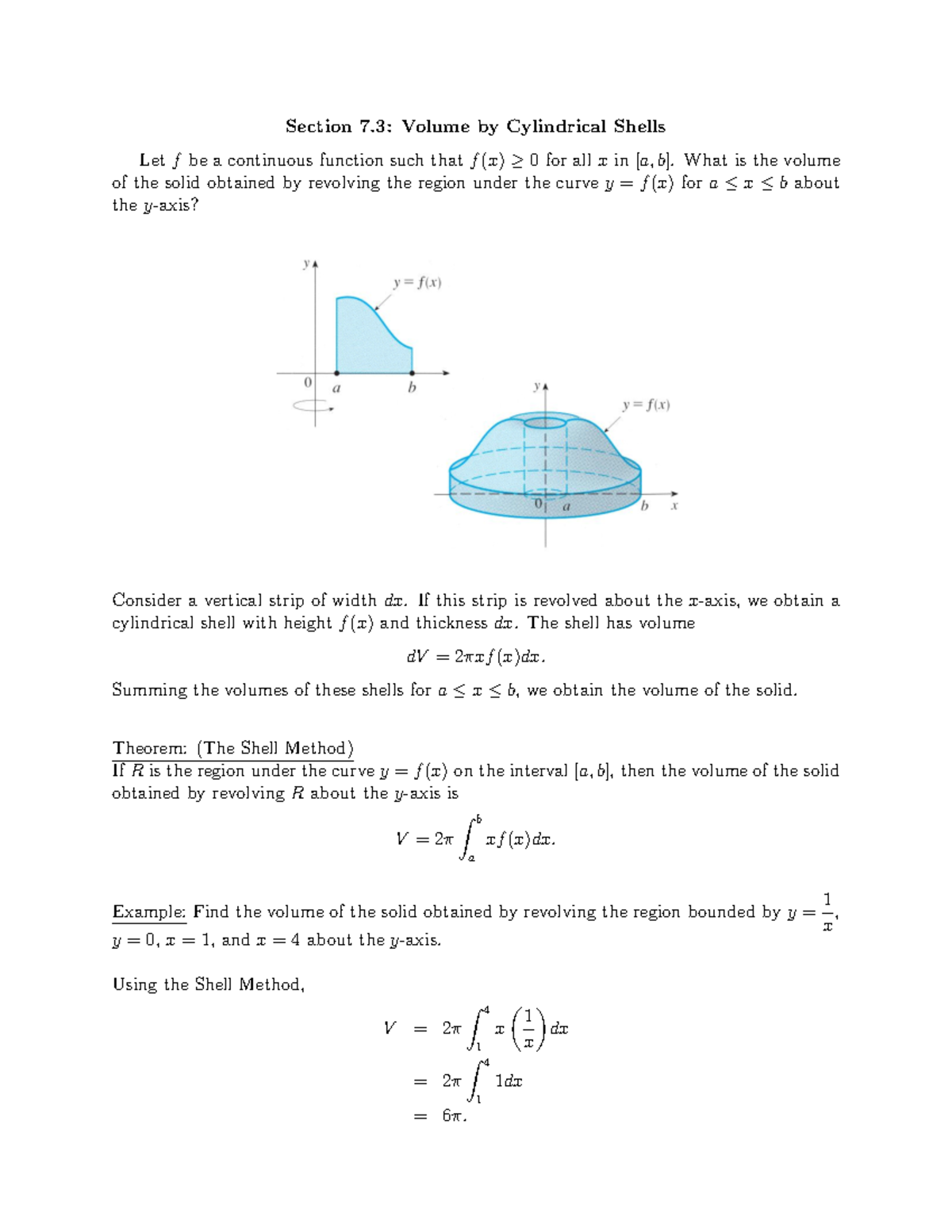Section 7 Volume by Cylindrical Shells with examples Section 7