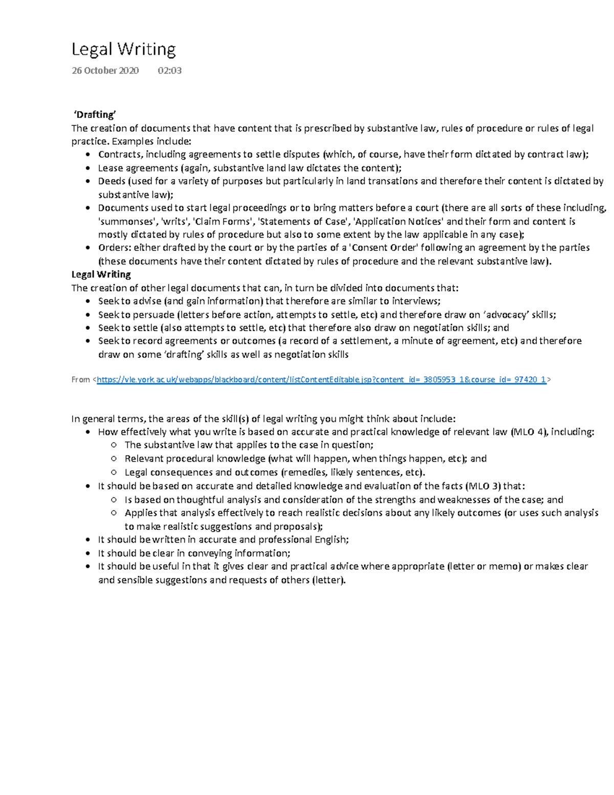 Legal Writing - Includes all relevant law lectures for the year (which ...