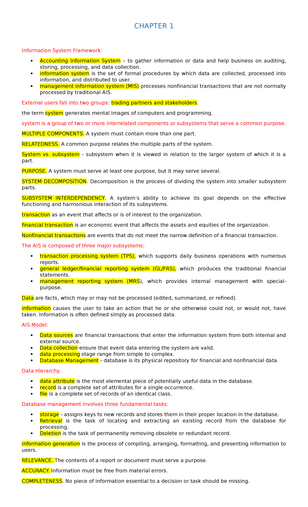 AIS Reviewer - notes - CHAPTER 1 Information System Framework ...